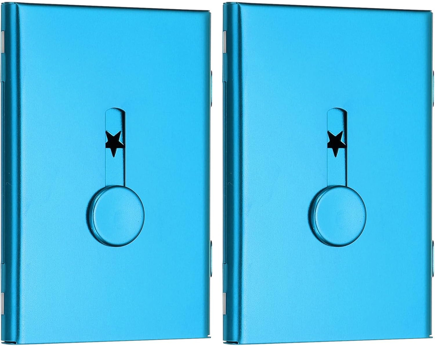 PATIKIL 2 Pcs Business Card Holder, Thumb Drive Business Card Holder Portable Business Card Holders Alloy Slide Out Card Case for Business Meeting, Blue