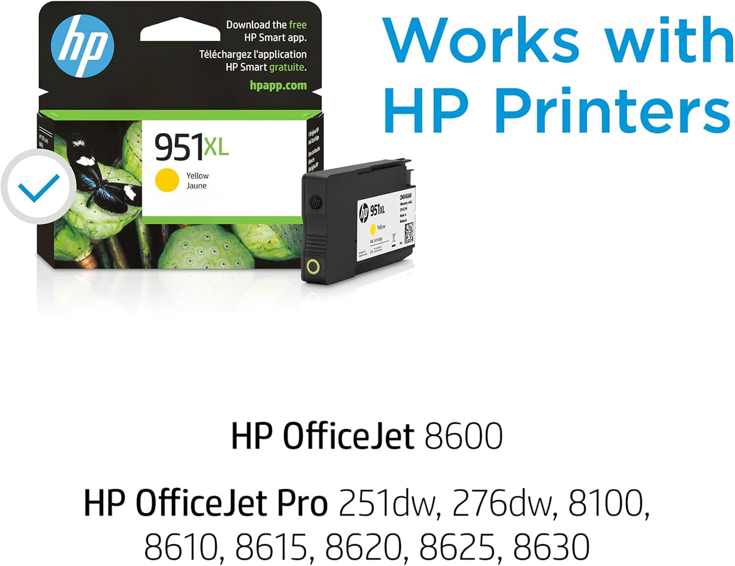 HP 951XL Yellow High-yield Ink Cartridge for HP Printers | Works with Printer Series: OfficeJet 8600, Pro 251dw, 276dw, 8100, 8610, 8620, 8630 | Eligible for Instant Ink | CN048AN