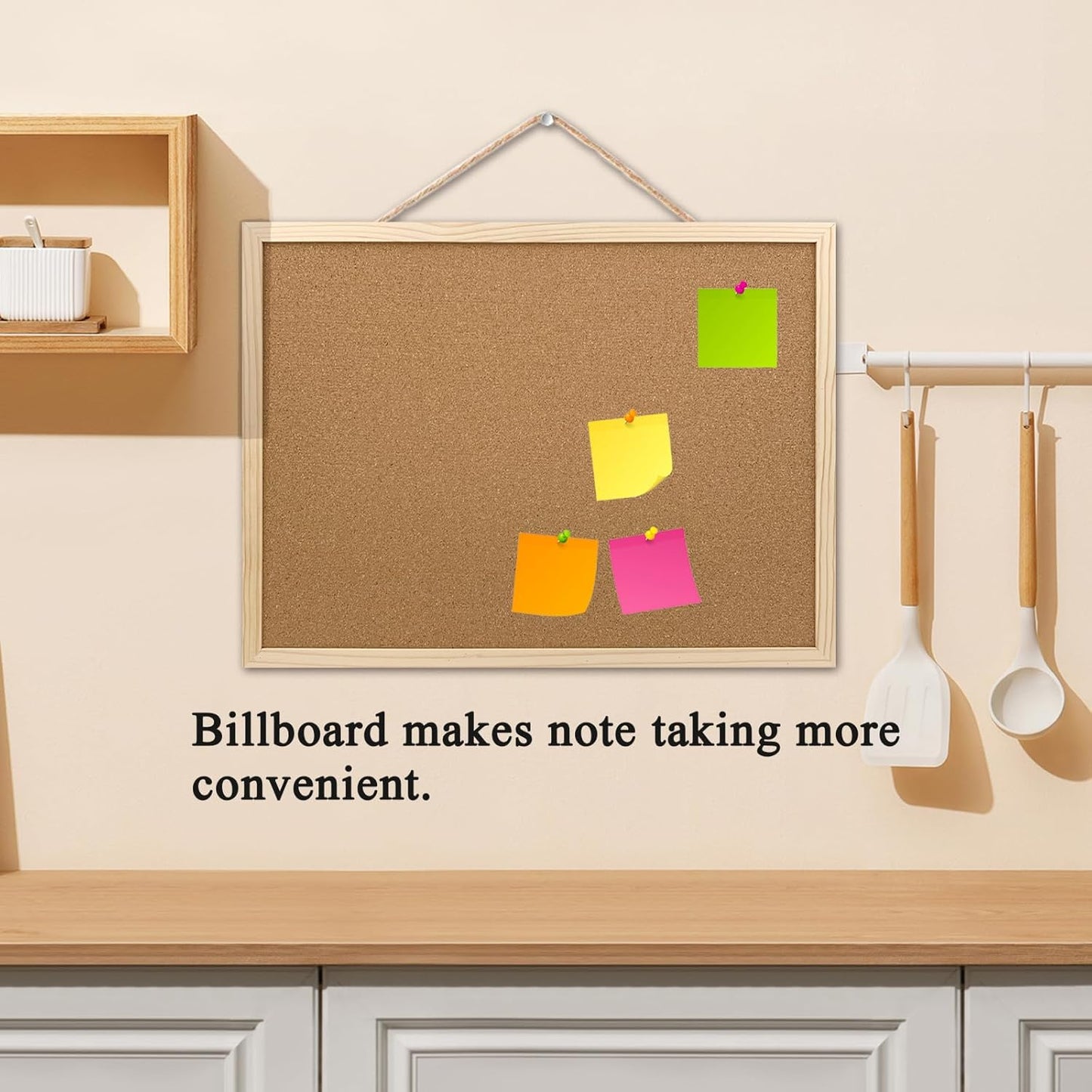 GDMINLO Cork Board Bulletin Board, 15.7"X 11.81" pin Boards for Walls, Oak Wood Finish Frame, Wall Mounted Cork Board for Office Home and School(Pins, Eye Bolts, gaskets, Screws)