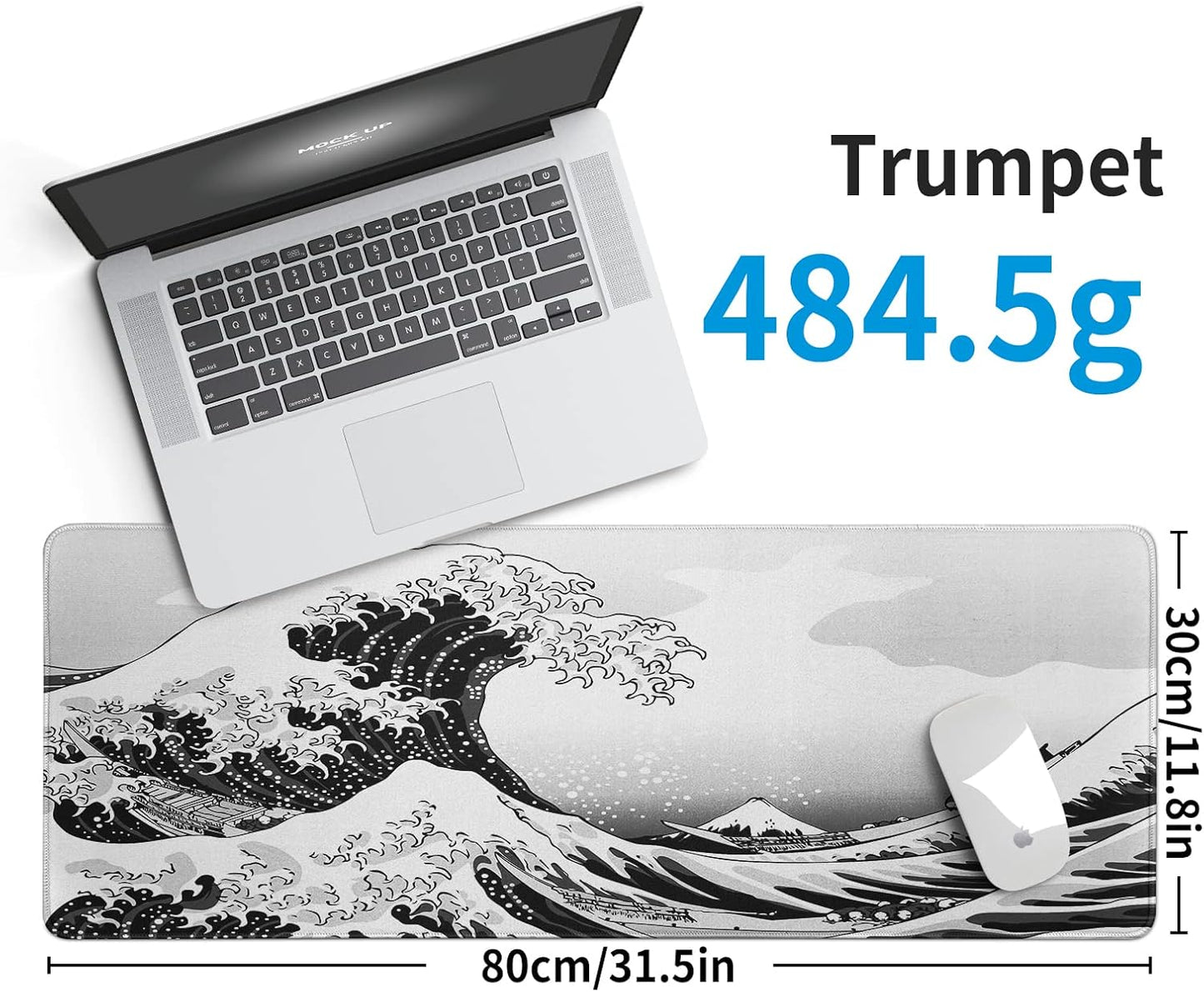 Sea Wave Large Gaming Mouse Pad Desk Pad with Stitched Edge 31.5''x11.8'' Mousepad Computer Keyboard Pad Non-Slip Rubber Base Desk Mat for Game,Work,Study