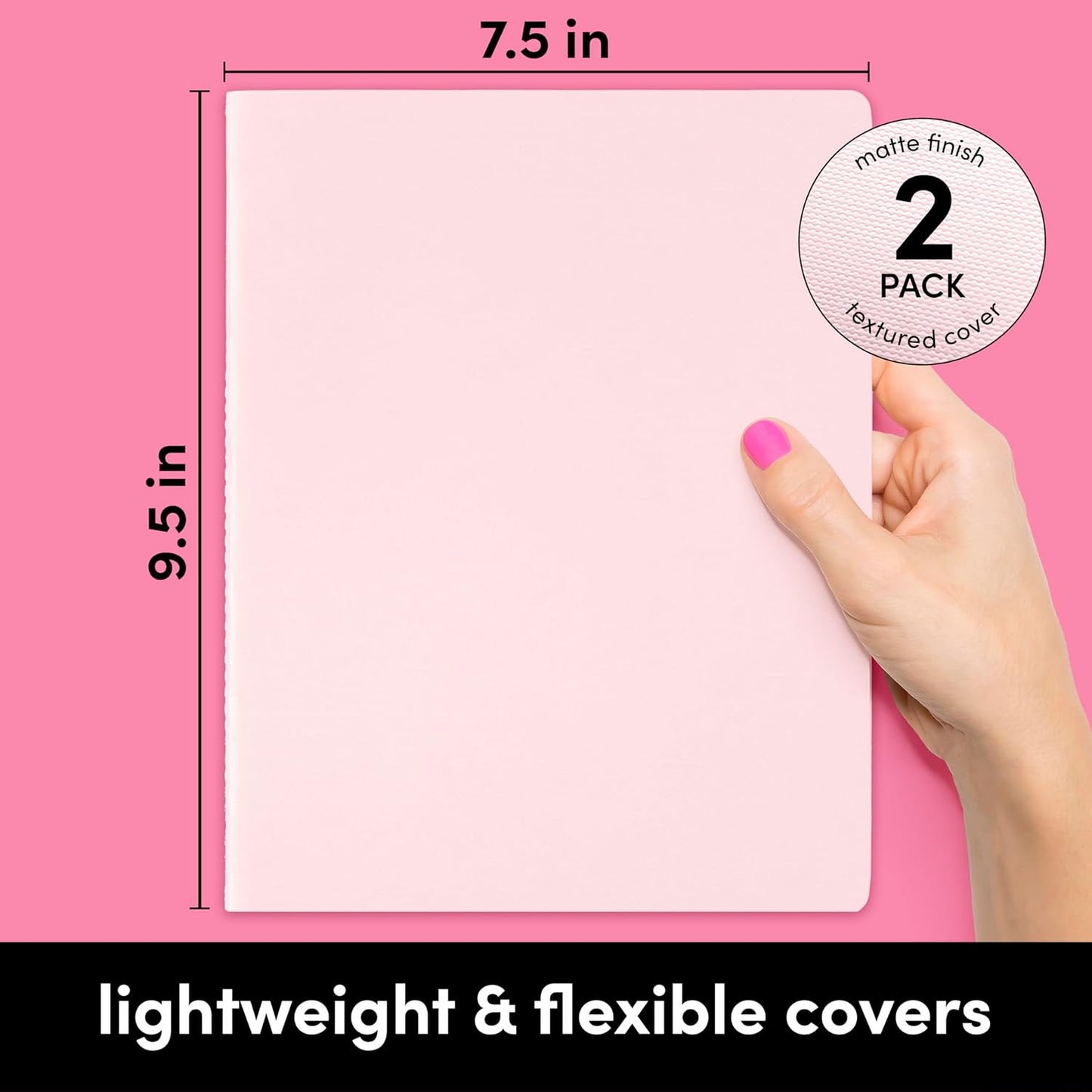 PAPERAGE Soft Cover Blank Journal Notebook, 2 Pack, (Blush), 100 Pages, Large 7.5 inches x 9.5 inches, Ideal for Sketch Book, Note Taking & Travel Journal