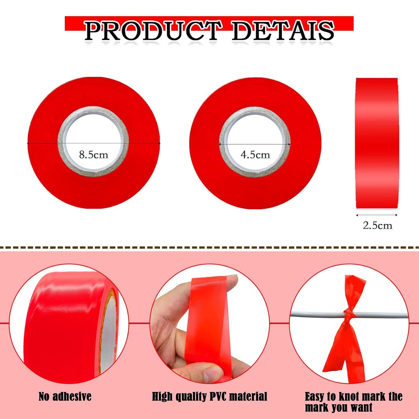 10 Pack Red Flagging Tape, Non-Adhesive Plastic Ribbon Neon Marking Roll, 1inch*2000ft, Marking Tape for Tree Marking, Hunting, Boundaries and Hazardous Areas,Trail Marking