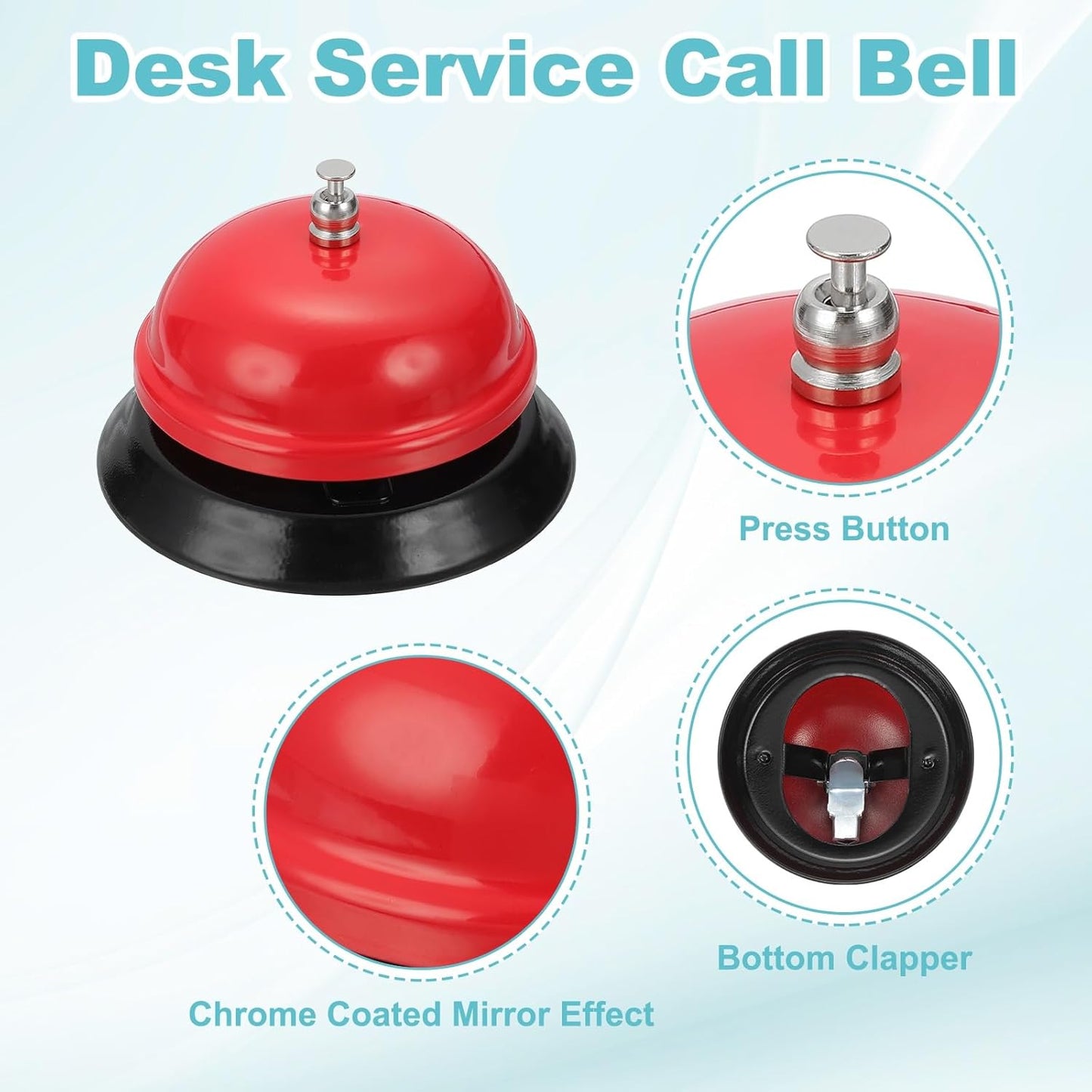 uxcell Desk Service Call Bell, 3.35 Inch Metal Dinner Service Bell Ring for Hotel Restaurant Reception Area and Wedding Party Events, Red