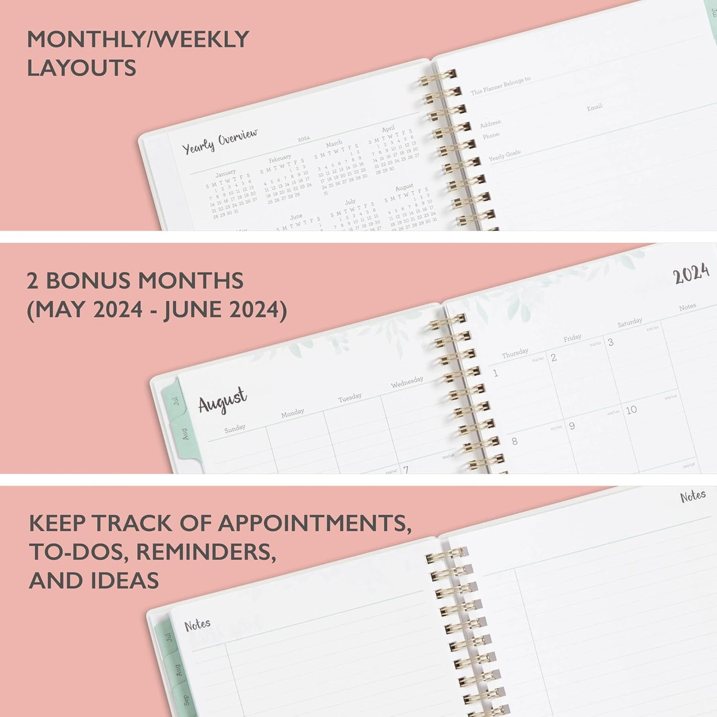 Blue Sky 2024-2025 Academic Year Weekly and Monthly Planner, Perfect College Organizer with Enhanced Features, Frosted Laurel, 5" x 8"