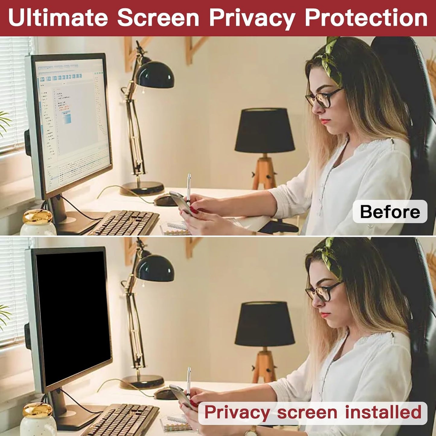 2 Pack 21.5 Inch Privacy Screen for Computer Monitor, Eye Protection Anti Glare Computer Screen Cover, Removable Anti-Scratch Computer Screen Privacy Shield for 21.5'' 16:9 Aspect Ratio Monitors