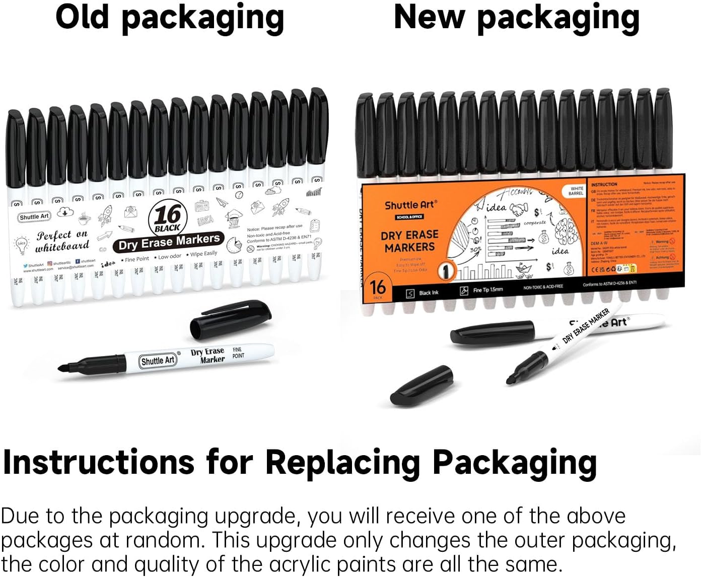 Shuttle Art Dry Erase Markers, 16 Pack Black Whiteboard Markers,Fine Tip Dry Erase Markers for Kids,Perfect for Writing on Whiteboards, Dry-Erase Boards,Mirrors,Calender,School Office Supplies