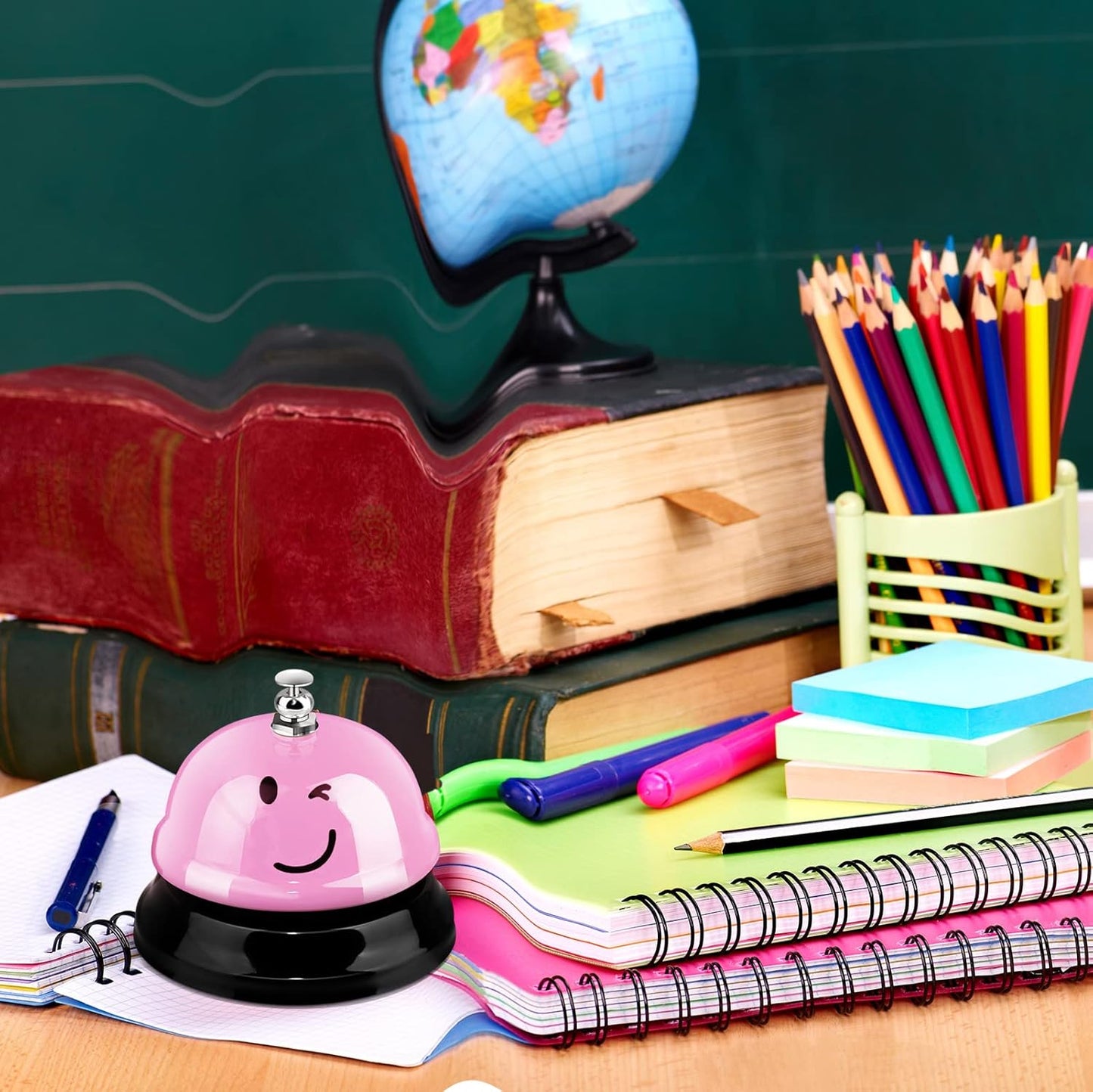 Tudomro 6 Pcs Call Service Dinner Bell for Desk Classroom Metal Smile Face Bell 3 Inch Diameter Anti Rust for Hotel Restaurant Office School Kitchen Bar(Macaron Color)