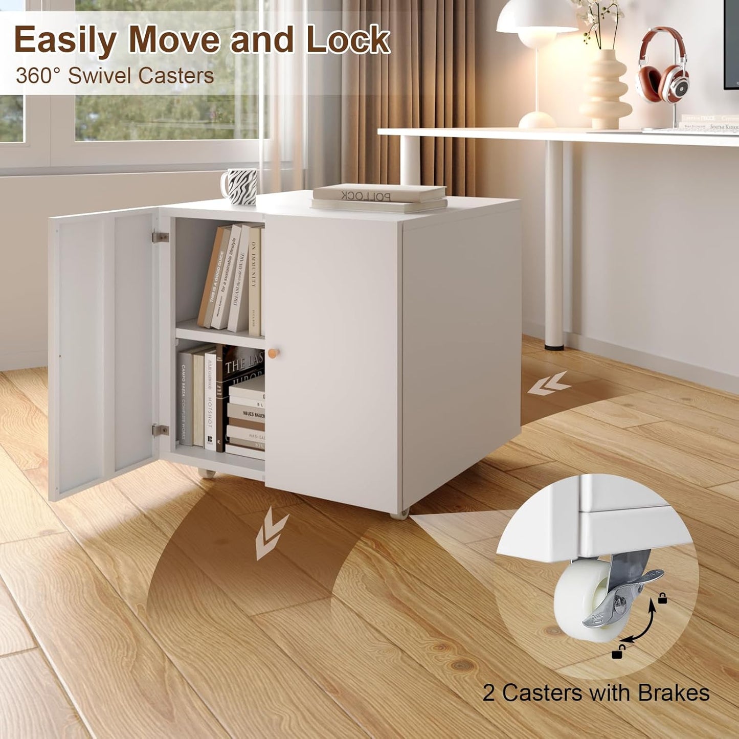 Metal Printer Stand, Large Printer Table with Wheels, Heavy Duty Printer Cabinet Stand, Printer Stand with Storage, Modern Printer Stands for Home Office, Copier, Computer, Fax