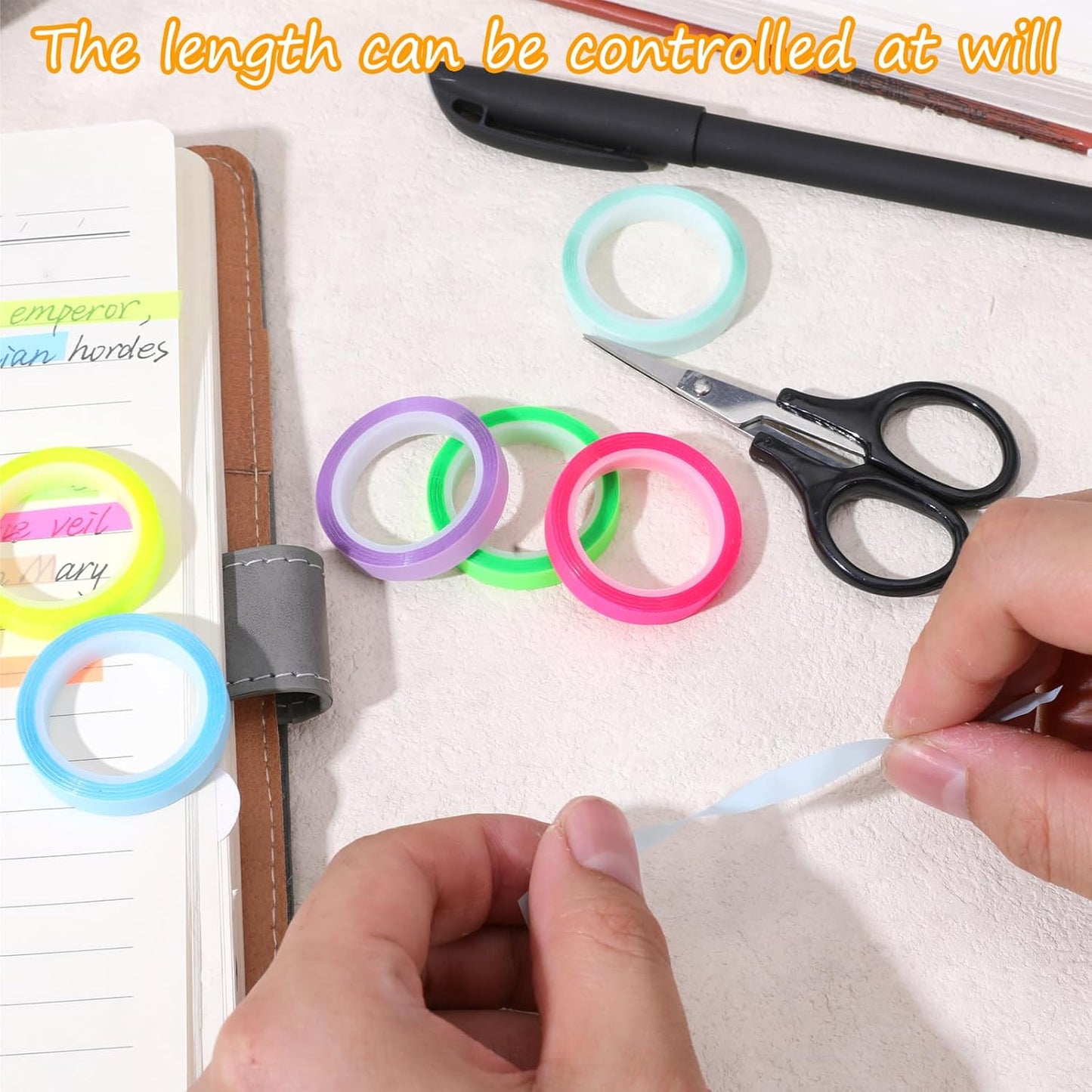 simarro 10 Rolls of Highlighter Tape, 0.23x16.4 ft Removable Colored Clear Highlighter Tapes, Fluorescent Neon Tape Annotation Supplies for Teachers, Students Reading Class Notes, Home Office