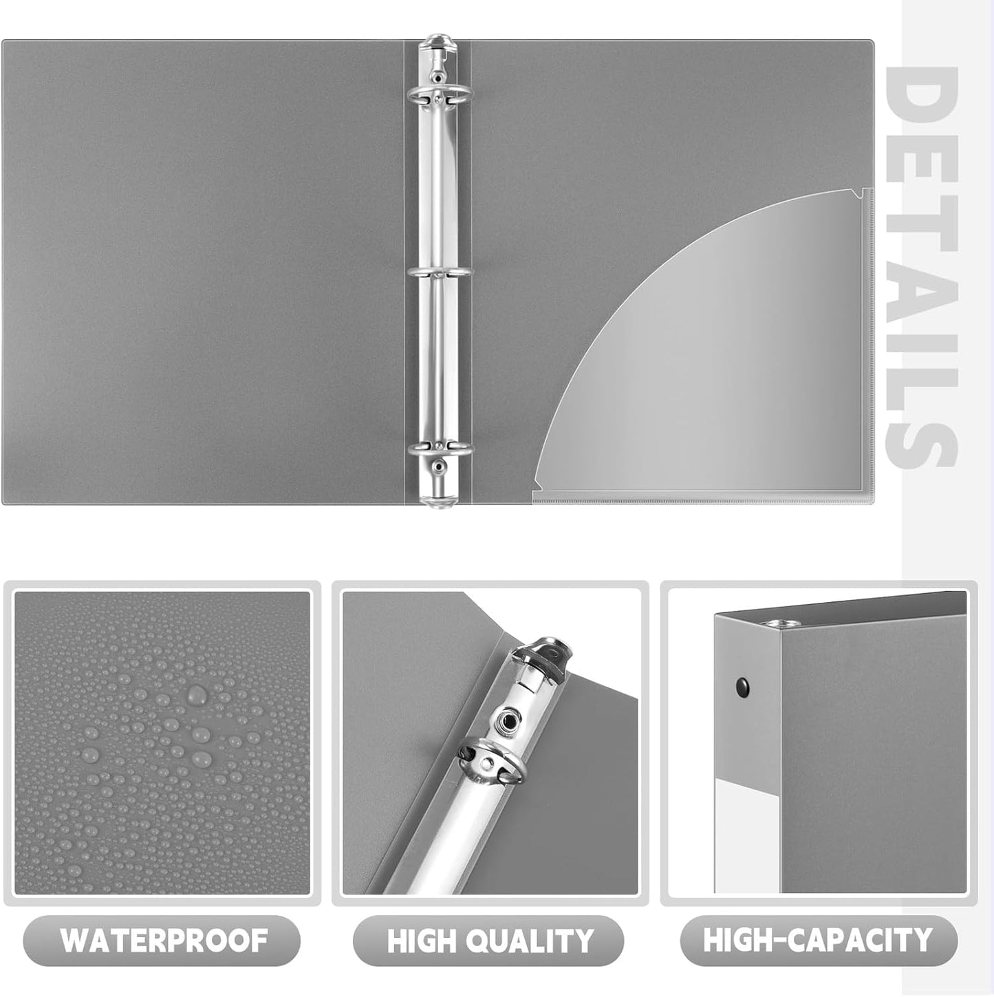 12 Pcs 1 Inch 3 Ring Plastic Binder Flexible Binders Bulk Fits Letter Size 8.5'' x 11'' Paper Holds up to 225 Sheets with 1 Pockets Versatile Binder for School Office Home (Gray)