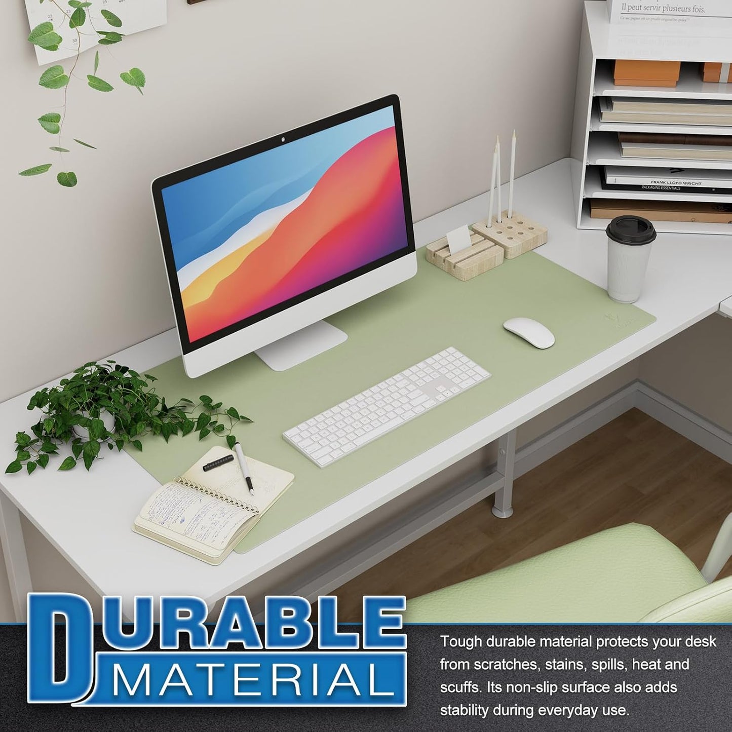 K KNODEL Large Office Leather Desk Mat, Mouse and Keyboard Pad, Computer and Laptop Mat, Desktop Protector and Cover, Writing Pad and Blotter (31.5"x15.7", Light Green)