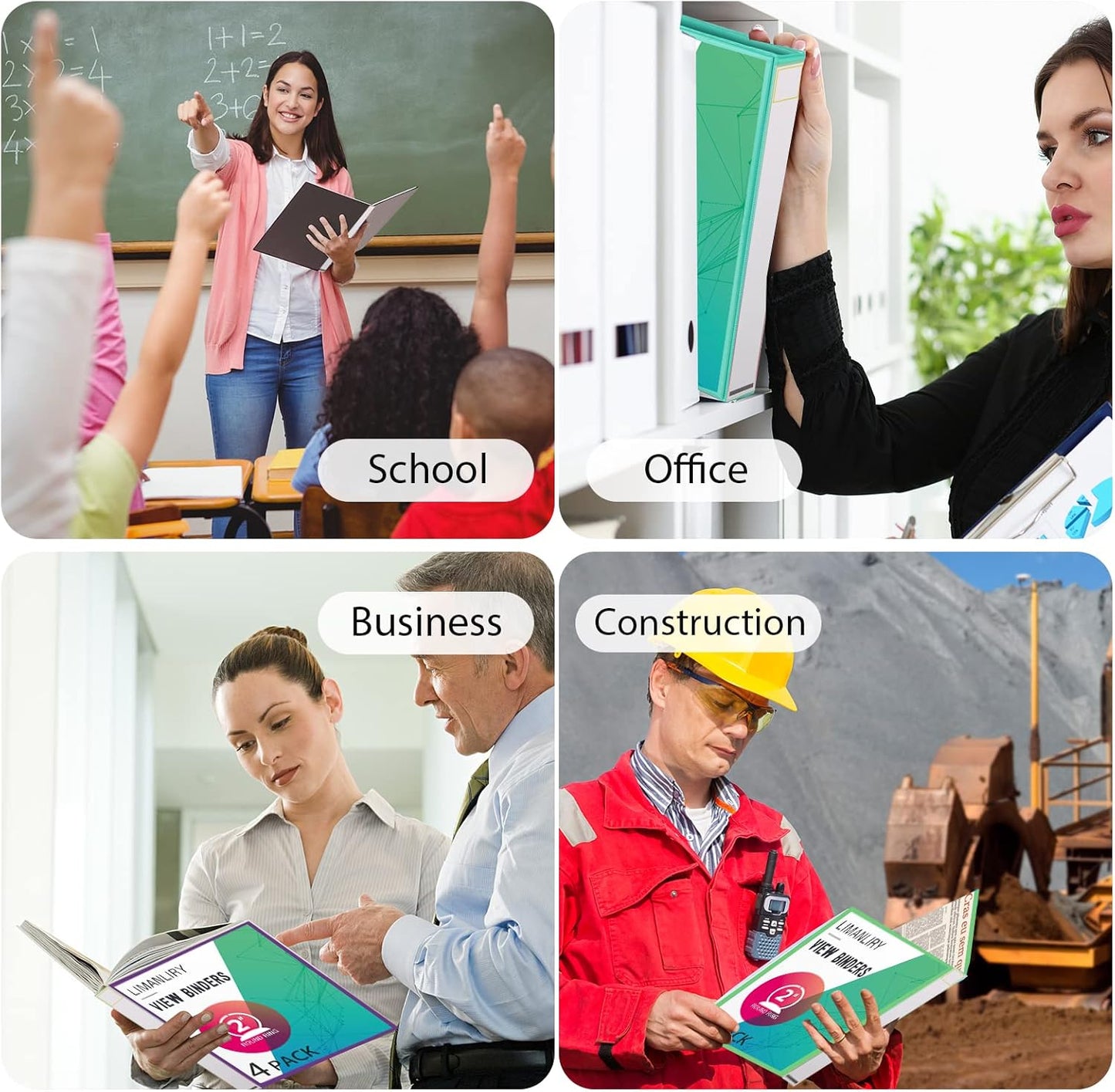 2 Inch Binders, Round 2" 3 Ring Binder, Customizable View Binder with Pockets, Assorted Colors, 4 Pack