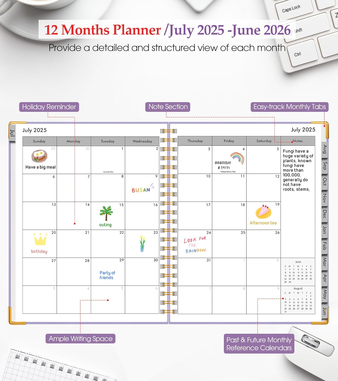 Academic Planner 2025-2026, Weekly and Monthly Calendar Planner from July 2025 - June 2026, 8.5" x 11" Hardcover Leather Hourly Appointment Book with Tabs, Spiral Daily Planners for College School Teacher Student, Purple