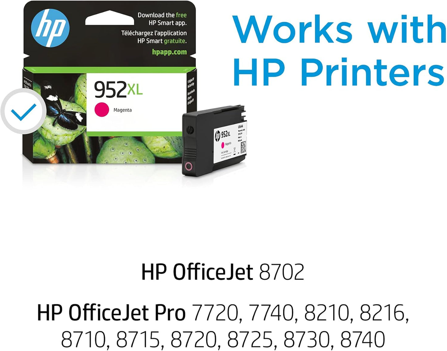 HP 952XL Magenta High-yield Ink Cartridge | Works with HP OfficeJet 8702, HP OfficeJet Pro 7720, 7740, 8210, 8710, 8720, 8730, 8740 Series | Eligible for Instant Ink | L0S64AN