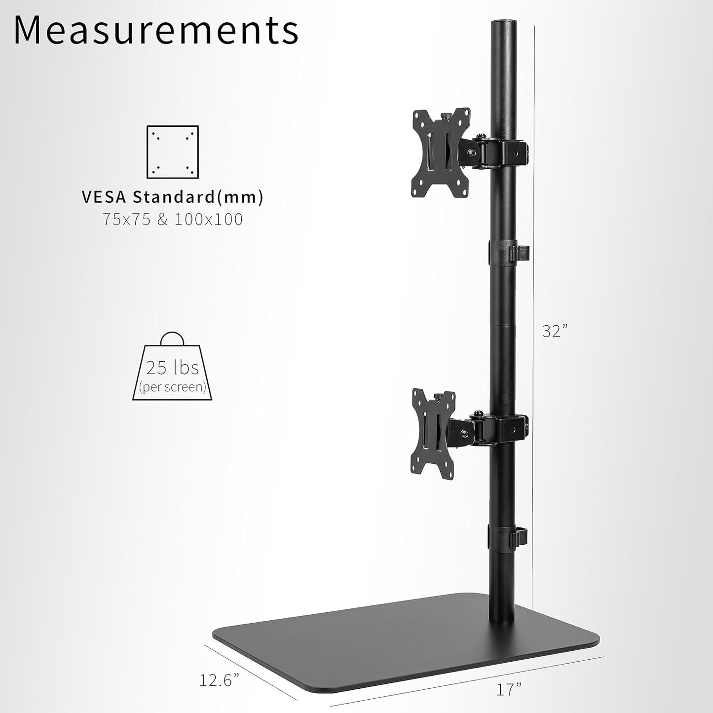 VIVO Freestanding Dual Vertically Stacked Ultra-Wide Monitor Desk Stand, Extra Tall Heavy Duty Adjustable Mount for 2 Ultrawide Screens up to 45 inches, 25 lbs Per Screen Capacity, Black, STAND-V200L