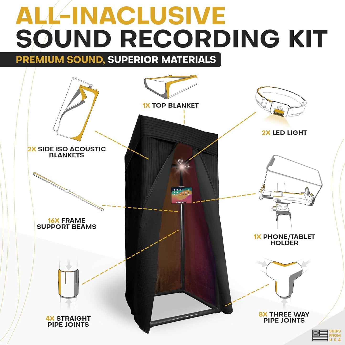 Updated 2025 OEM RECORDING SOUND BOOTH | Portable Studio for Crisp Dry Vocals | Acoustic Treatment for Any Space | Sound Isolation Booth for Home Studio | 5-Min Assembly w/Travel Bag & Extras