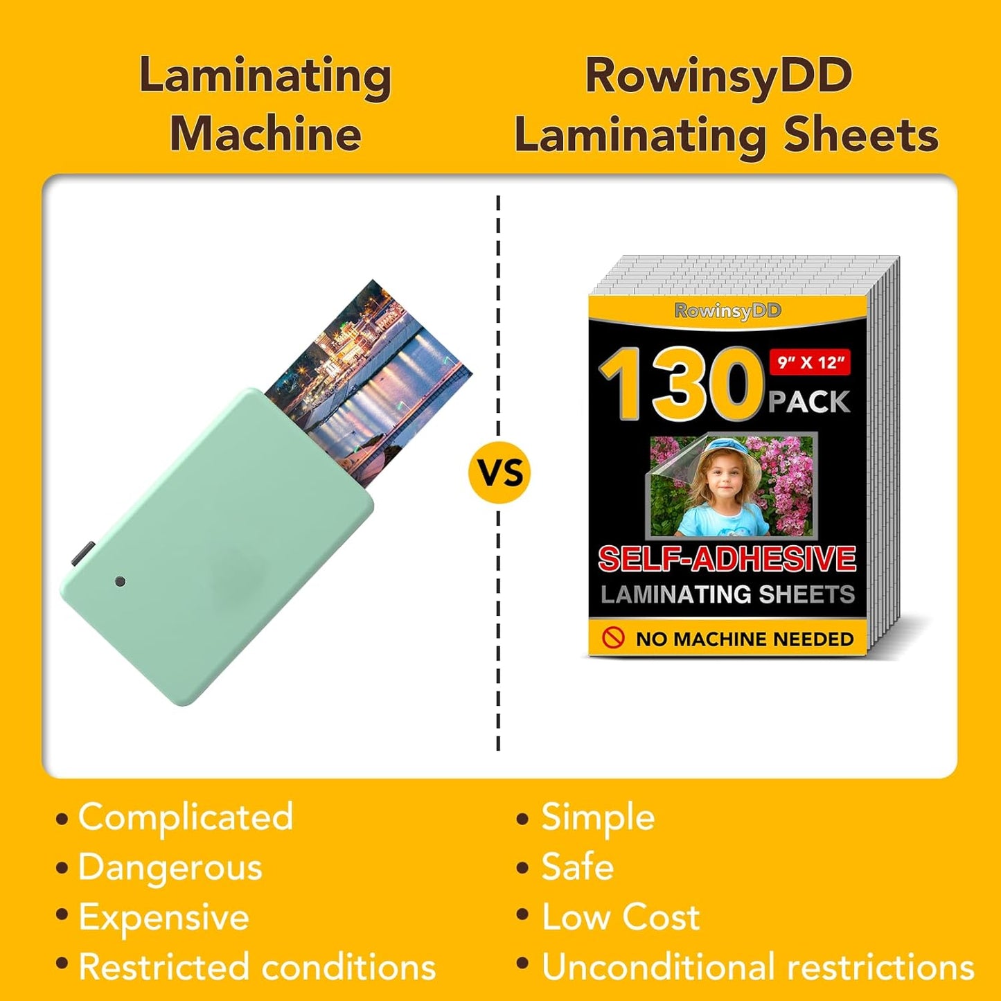 130 PCS Self-Adhesive Laminating Sheets, 9 x 12 Inches Clear Laminating Sheets No Machine Needed Self Sealing Laminate Sheets