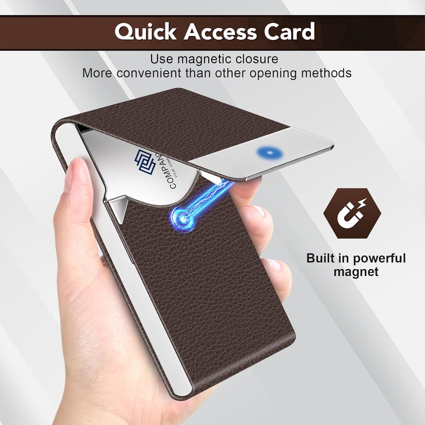 Business Card Holder with Ultra Slim Design, Business Card Case with Premium PU Leather, Suit Pocket Metal Card Holder for Women/Men, Magnetic Closure Quick Access Cards