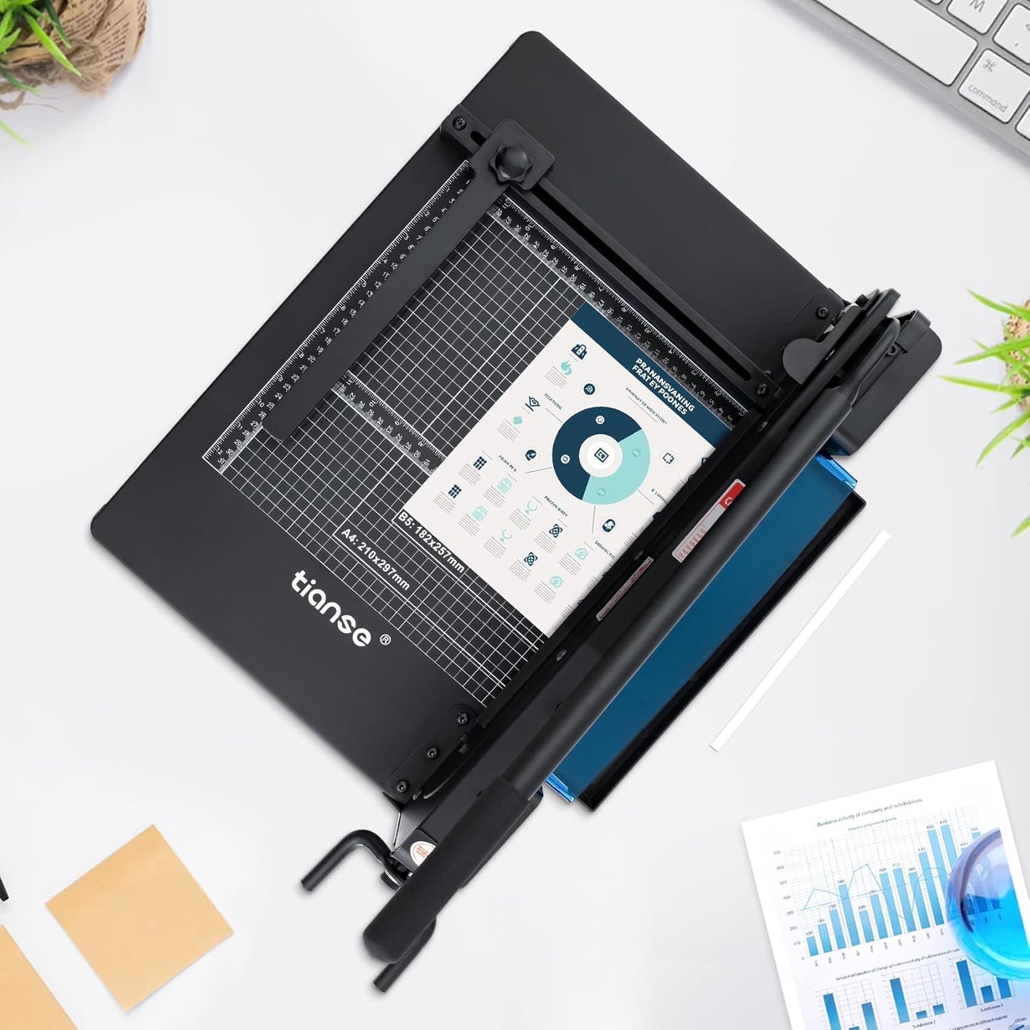 TIANSE Heavy Duty Guillotine Paper Cutter A4 12" Guillotine Paper Cutter 400 Sheet Capacity Solid Steel Construction with Double Safety Protection Perfect for Trimming Paper Cardstock Matboard Black