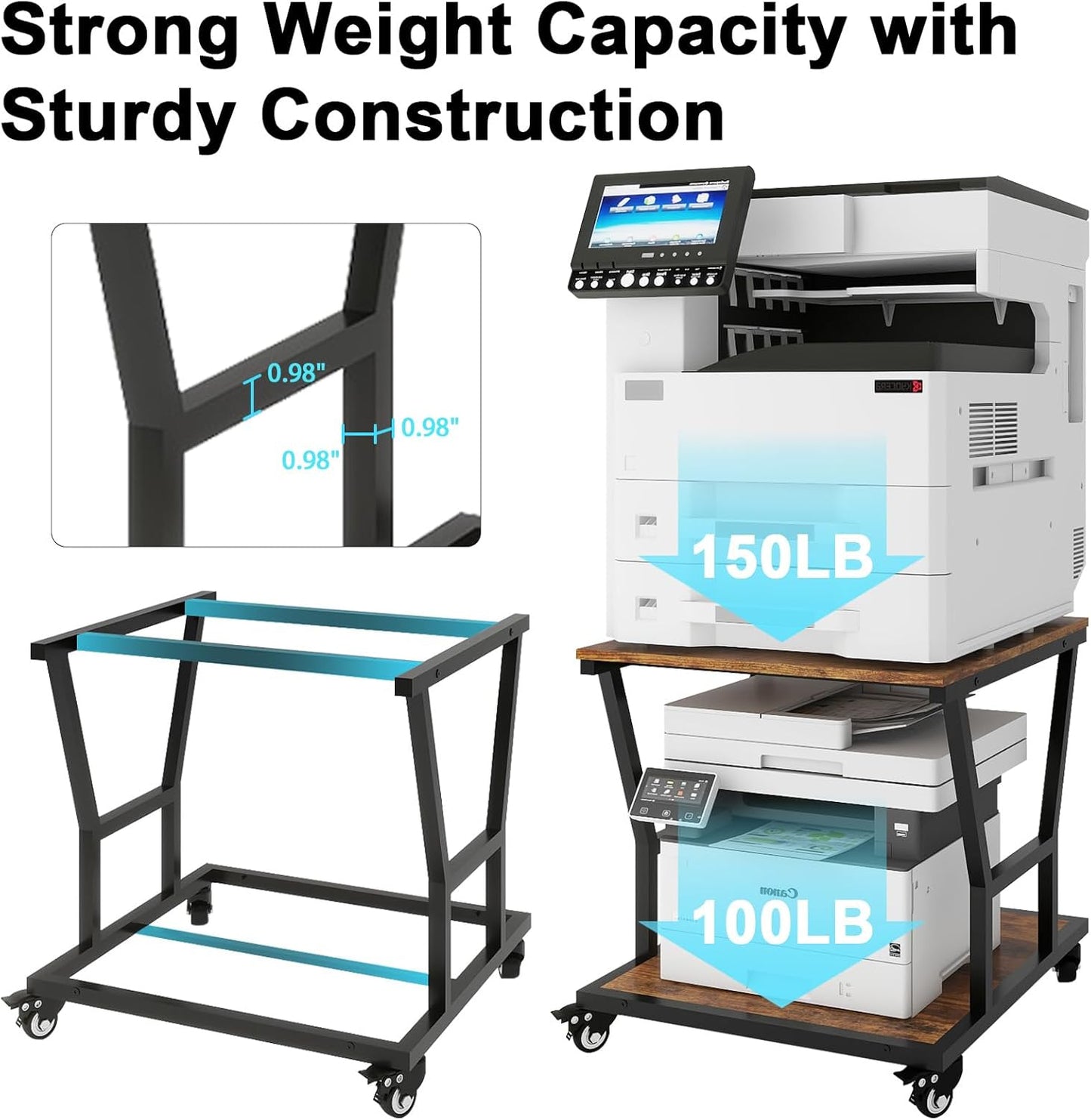 Natwind 2-Tier Large Printer Stand,23.6"x23.6"x29.5" Heavy-Duty Printer Table Cart with Paper Storage Shelf & Wheels,Ideal for Home Office Laser Printers, Copiers (Retro)