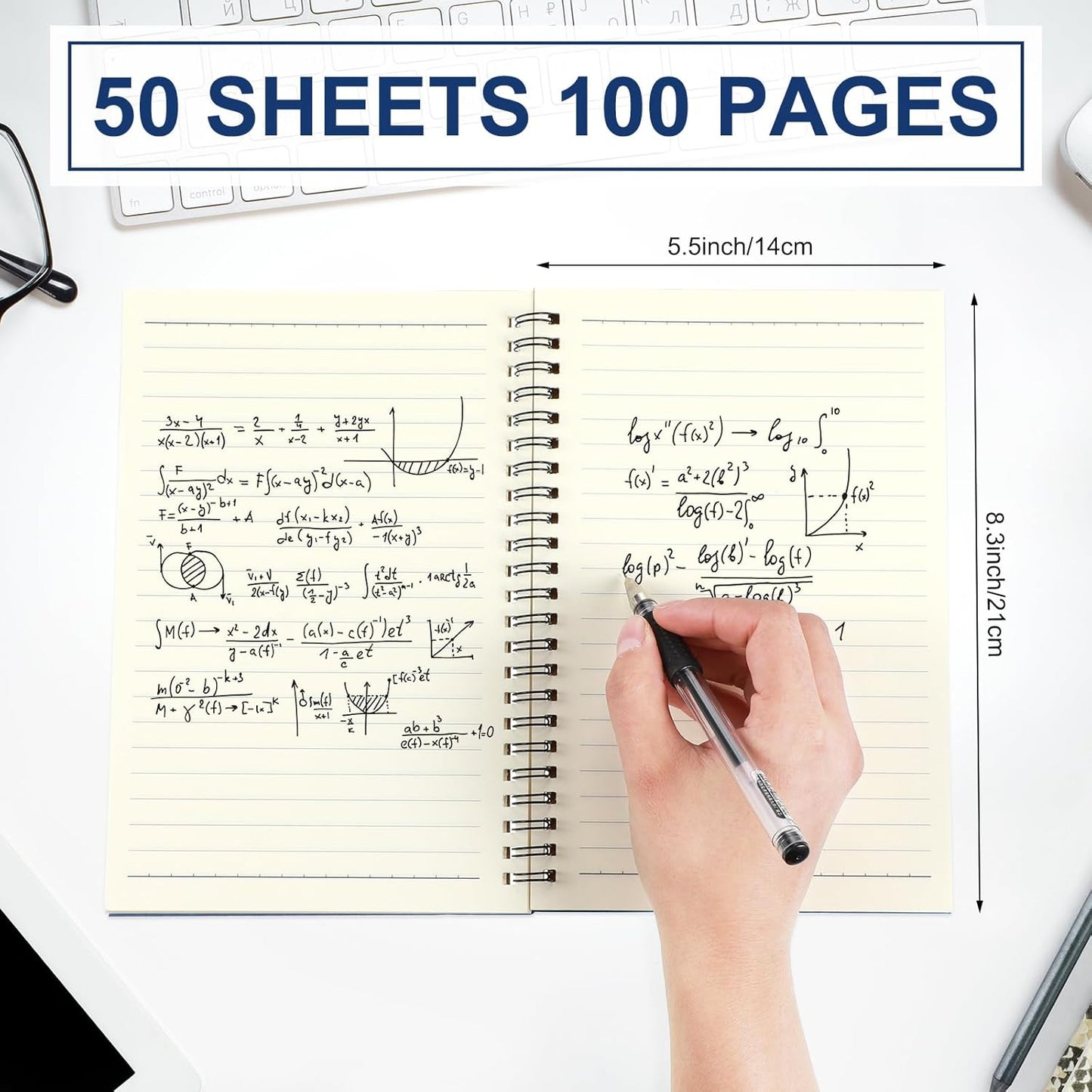 Yahenda Spiral Notebook Bulk A5 Journal Lined 8.3'' x 5.5'' Writing Composition Paper Small Notepad Subject Notebook for Students Office Business Back to School Supplies(Deep Blue,2 Pcs)