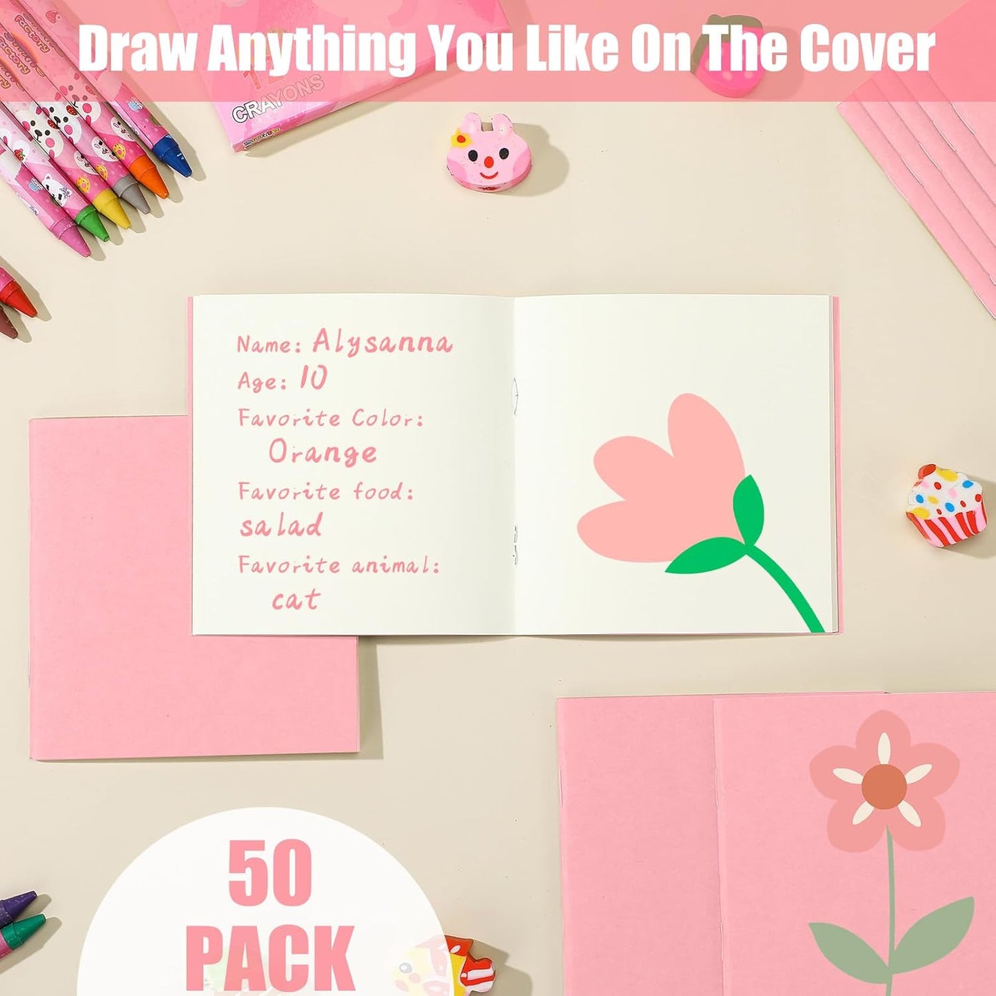 Thenshop 50 Pack Mini Pocket Kraft Notebooks Bulk 4 x 4 Inch Journal Notepads with Dot Memo Sketchbooks Writing Notepad for Party Favors Supplies (Pink,Blank Page)