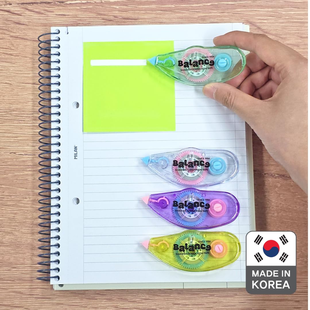 Balance Correction Tape – Instant Dry White Out Tape for Smooth, Precise Corrections | Korea’s #1 Manufacturer | Office & School Supplies | 5mm x 5m (0.19 in x 5.47 yds) | 10 Pack