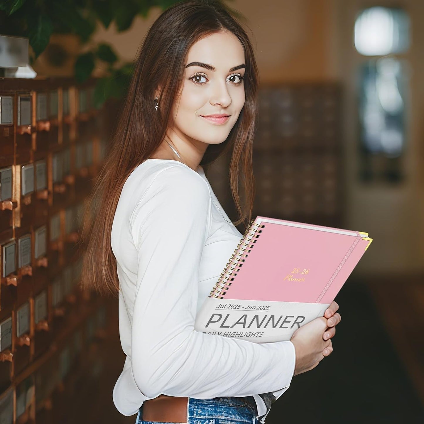 Academic Planner 2025-2026 (8.5" x 11") - Weekly & Monthly Planner (Jul. 2025 - Jun. 2026), Column View Calendar Organizers, Hardcover Agenda Book with Tabs for Office & School, Pink