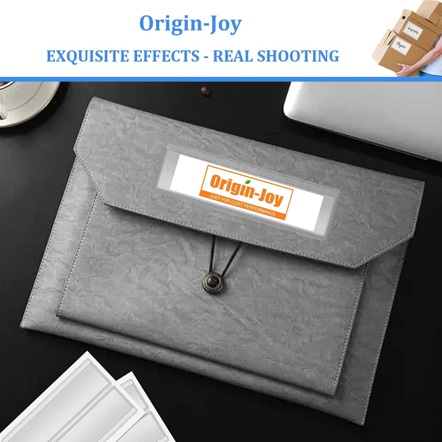 Origin-Joy 35 PCS Self Adhesive Index Card Pockets with Top Open, Clear Plastic Label Holder for Cards of Note, Library and Business, Adhesive Label Pockets & Card Holder (1 x 3 inch)