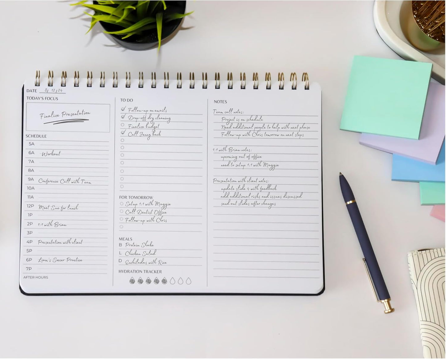 Undated Daily Planner | 8.25” x 11.75” Work To-Do Notebook | ADHD Academic Organizer | Multi-Layout | Men and Women Planner | College Supplies | Black | Landscape Layout