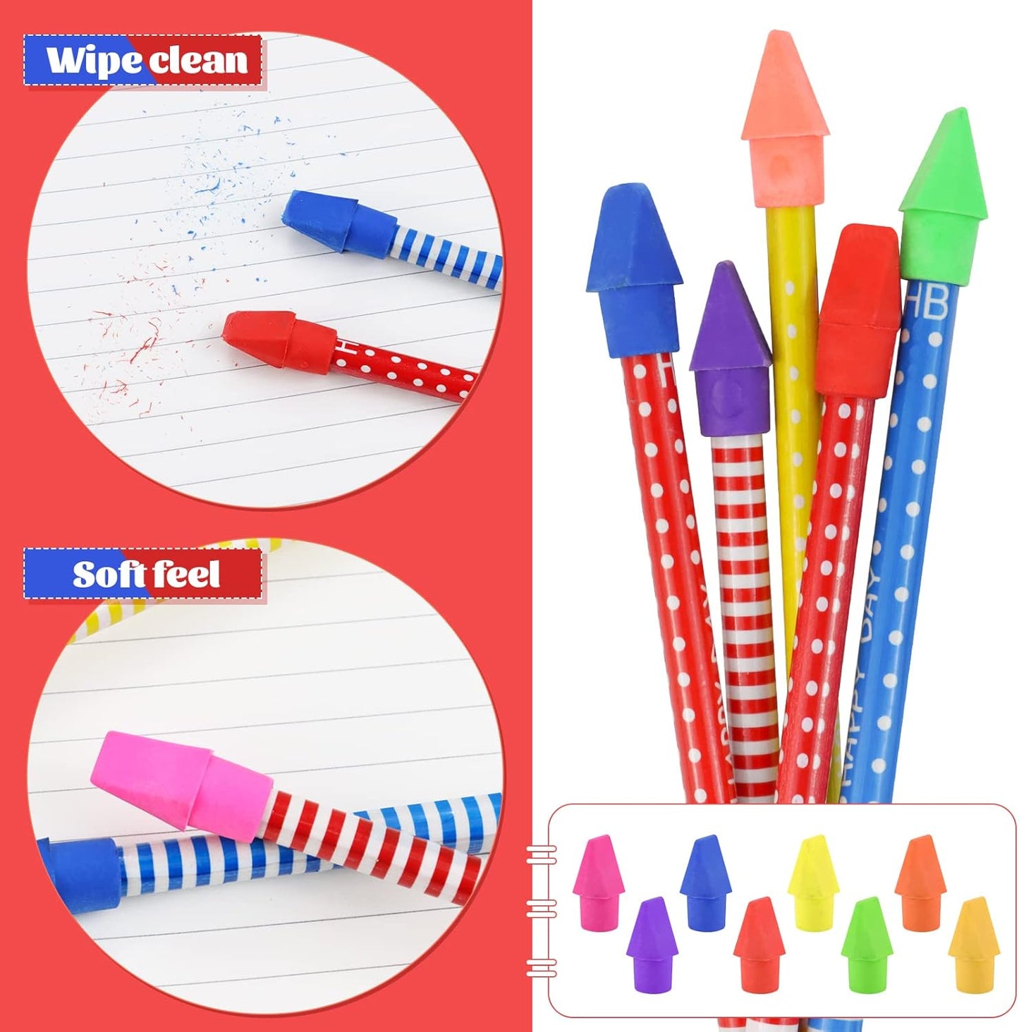 800PCS Caps Pencil Erasers Chisel Shape Pencil Eraser Arrowhead Caps Erasers Latex Free Pencil Pencil Eraser Toppers Assorted Colors for Favors Games Prizes Pencil Top Erasers Home School Office