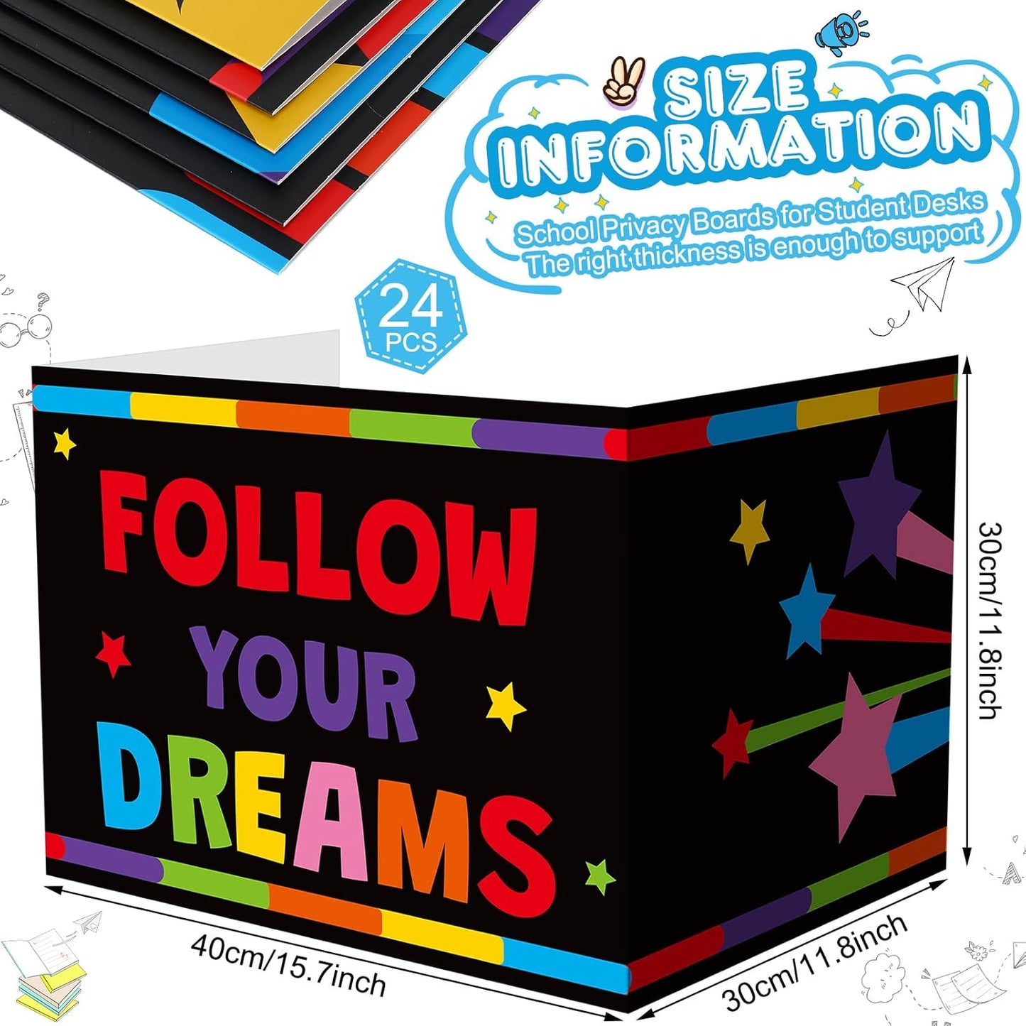Honoson 24 Pcs Bulk Inspirational Privacy Folders for Students Cardboard Test Privacy Boards Motivational Words Desk Dividers Shield for Classroom School Study Supplies, 6 Styles(Colorful)
