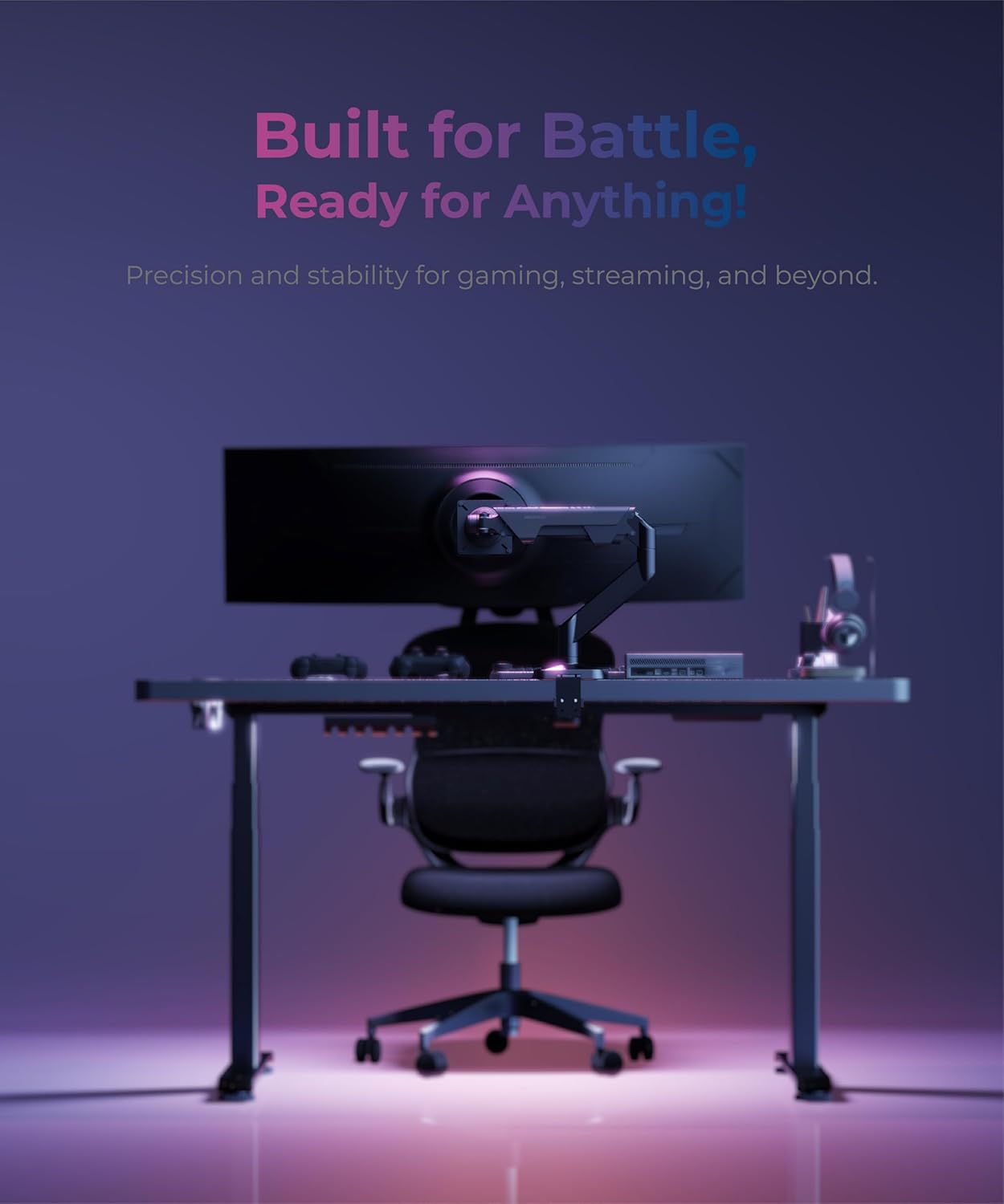 Heavy Duty Ultrawide Monitor Arm with RGB Lighting & USB Charging, Fits 34 to 49 inch Curved Screens, Supports 14 to 38 lbs, Adjustable Desk Mount, Compatible with Gaming Setup, White