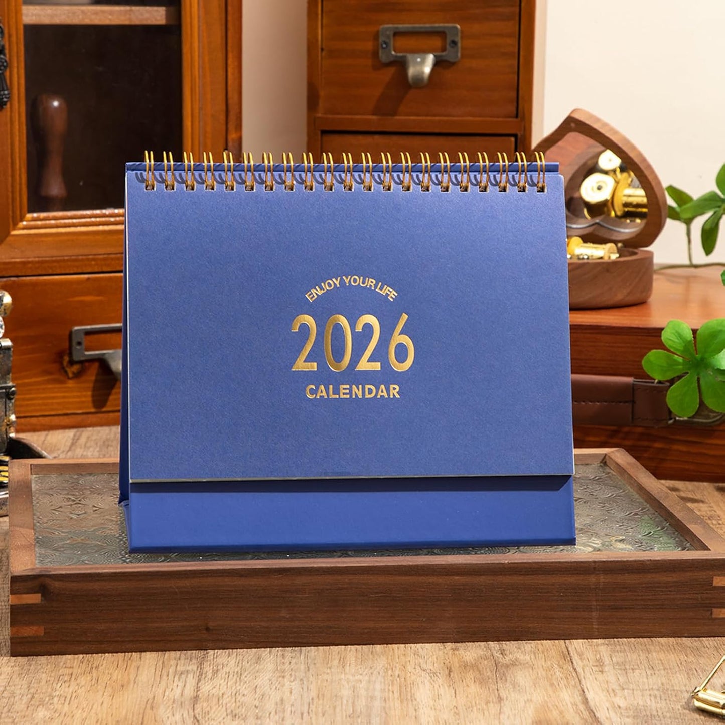 Small Desk Calendar 2025-2026, Standing Flip Desktop Calendar from July 2025 to December 2026 - Metal Ring Twin-Wire Binding Monthly Desktop Calendar for Home Office School (Blue)