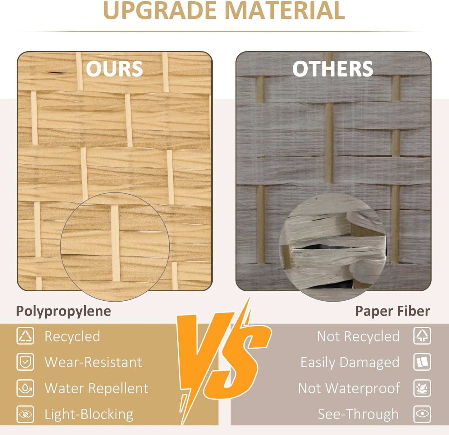 HOMCOM 4 Panel Room Divider, 6' Tall Folding Privacy Screen, Hand-Woven Freestanding Wood Partition for Home Office, Bedroom, Nature Wood