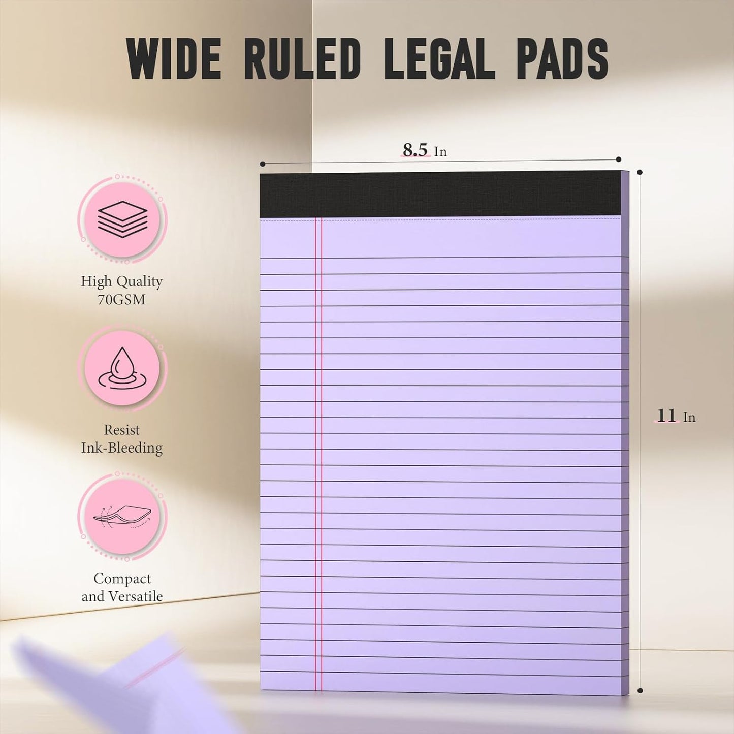 8.5 x 11 Legal Pads, Colored Legal Pads, Wide Ruled, 10 Pack Note Pads 8.5 x 11, Multicolor Perforated Note Pads with Sturdy White Back, Writing Pad,30 Sheets Per Notepad for School, Home, Office