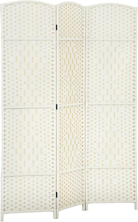 HOMCOM 3 Panel Room Divider, 6' Tall Folding Privacy Screen, Hand-Woven Freestanding Wall Partition for Home Office, Bedroom, White