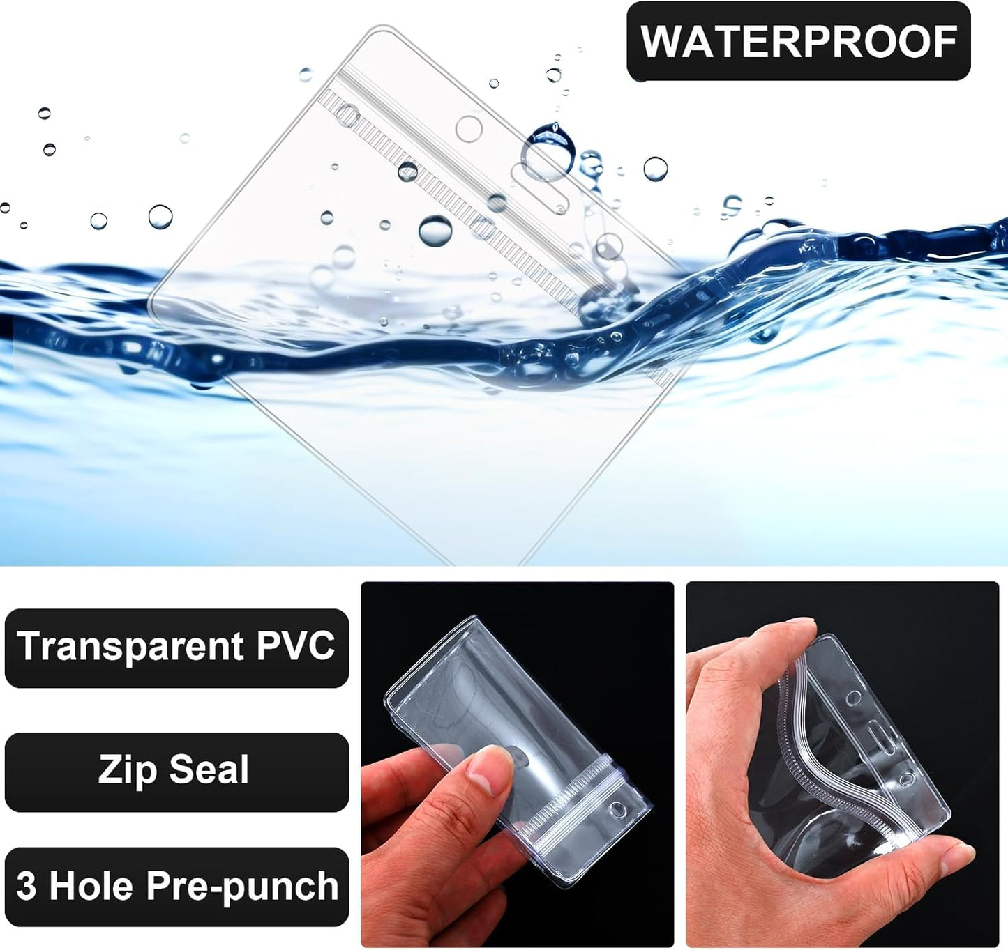 100 Pack Lanyards for ID Badges with Clear Name Tags, Reusable Lanyards Horizontal ID Card Badge Holders Plastic Name Badges for Men Women Kids Business School and Office Supplies (Black)