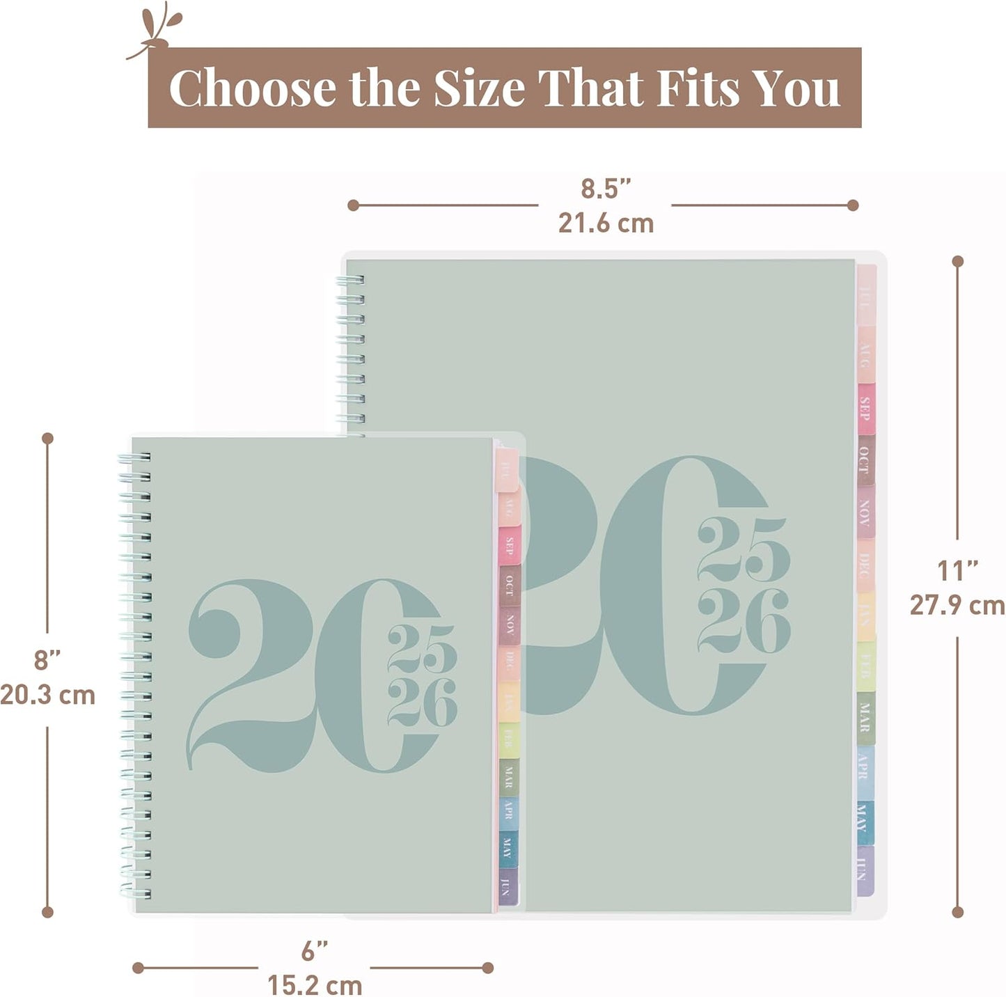 Rileys Academic Planner 2025-2026, Daily, Weekly & Monthly Planner, July 2025 - June 2026, Student Notes Pages, Twin-Wire Binding, Weekly Agenda for School & Work (8.5 x 11-Inches, Green, Typographic)