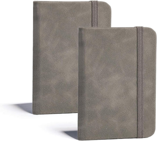 2 Pack Pocket Notebook Small Notebook, 3" x 4.4" Journal Notebook Hardcover with Thick Lined Paper, 200 Pages Leather Cover Mini Journal Notepad (Gray)