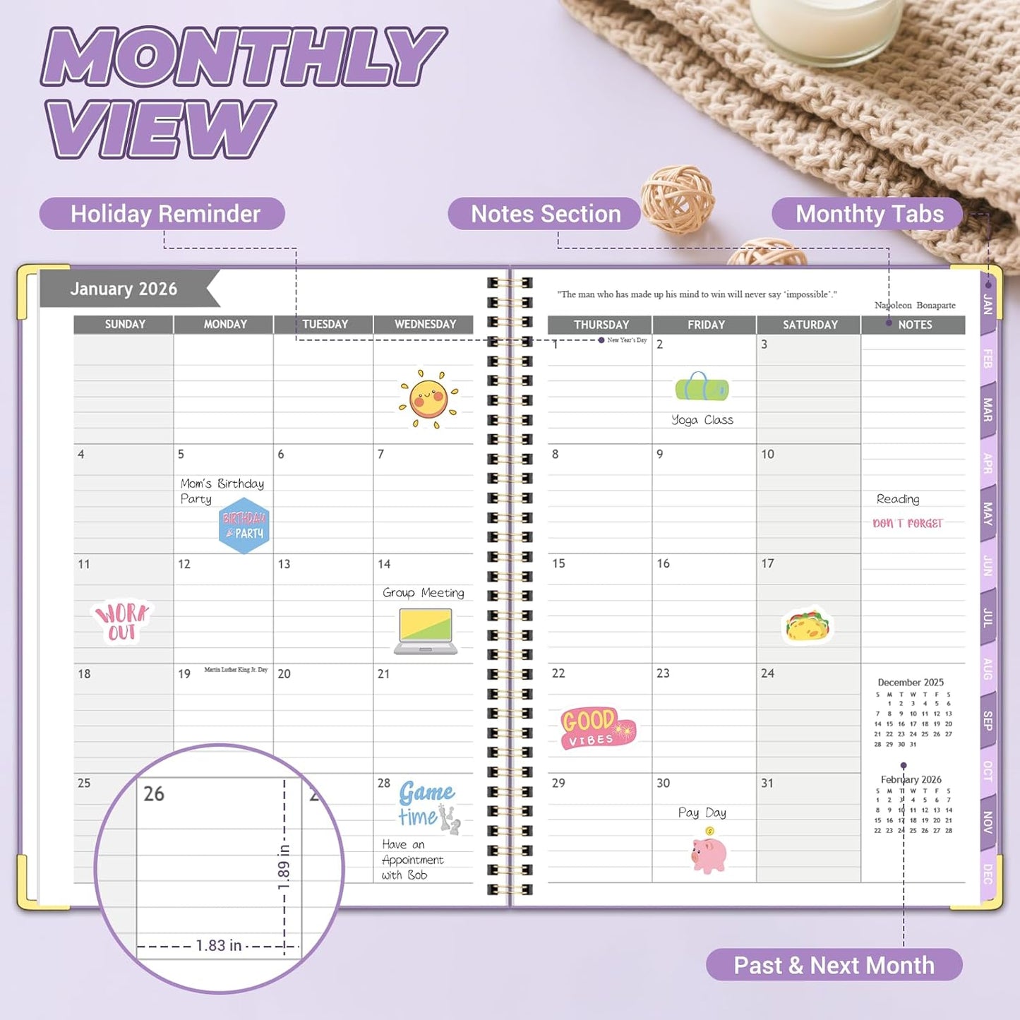 Academic Planner 2026 (8.5" x 11") - Weekly & Monthly Planner (Jan. 2026 - Dec. 2026), Column View Calendar Organizers, Hardcover Agenda Book with Tabs for Office & School, Purple