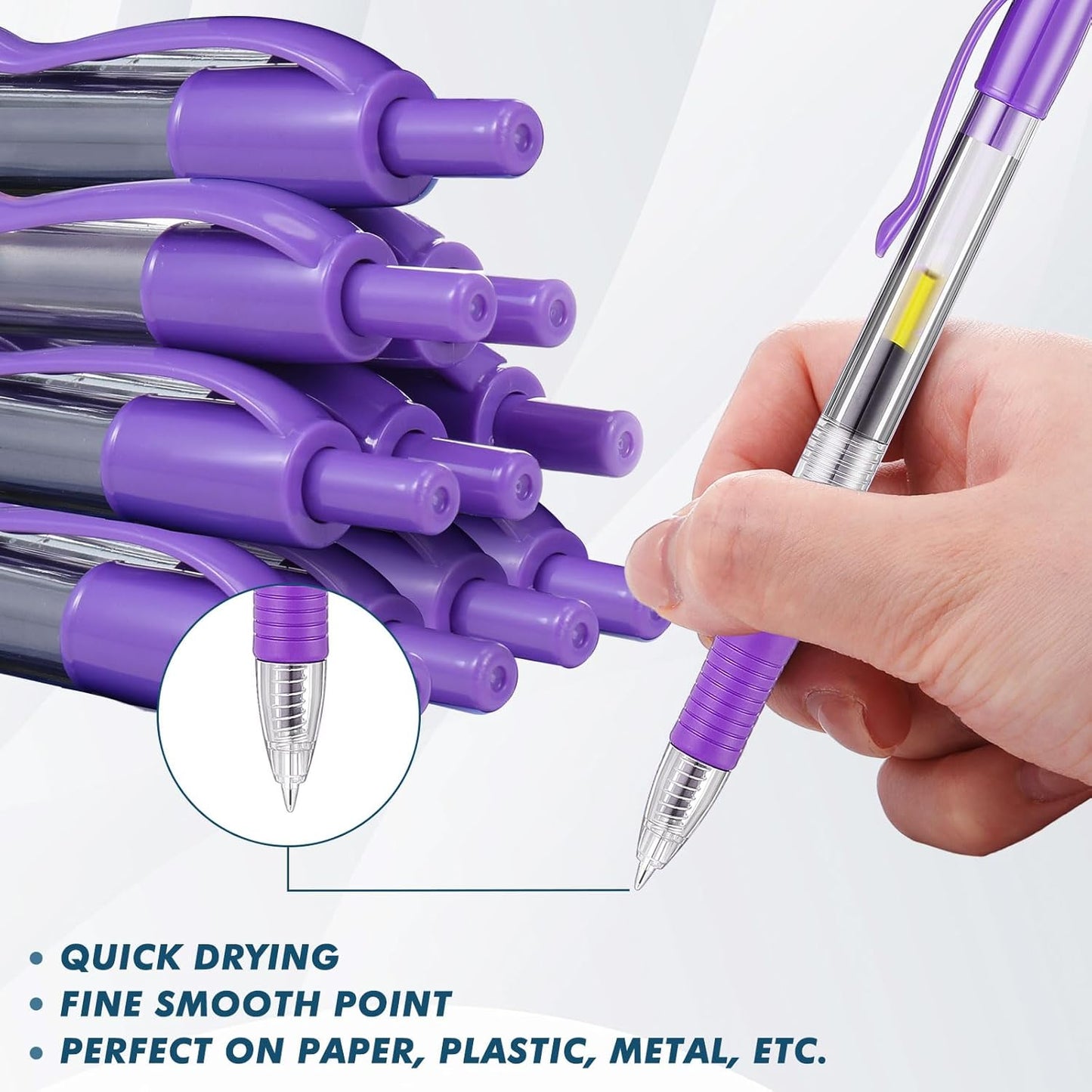 Jetec 500 Pcs Premium Gel Roller Pens Bulk, Fine Point 0.7 mm, Retractable Gel Ink Roller Ball Pens for Writing Journaling Taking Notes Office (Purple)