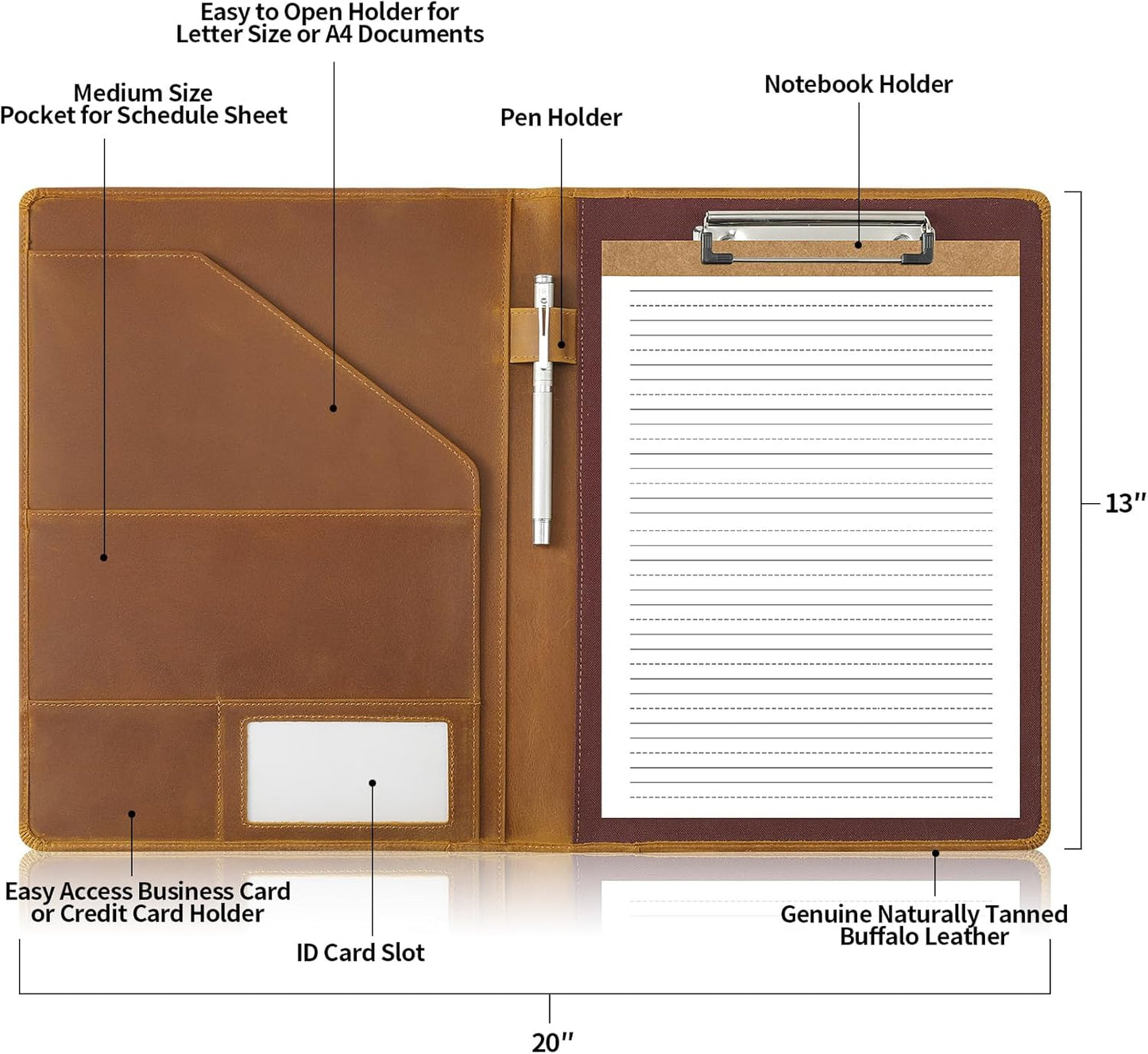 Jack&Chris Leather Portfolio, A4 Document Folder Legal Pad Padfolio, Professional Writing Letter Notepad Clipboard Sleeve Organizer, Resume Folio Binder for Men&Women,JC1823