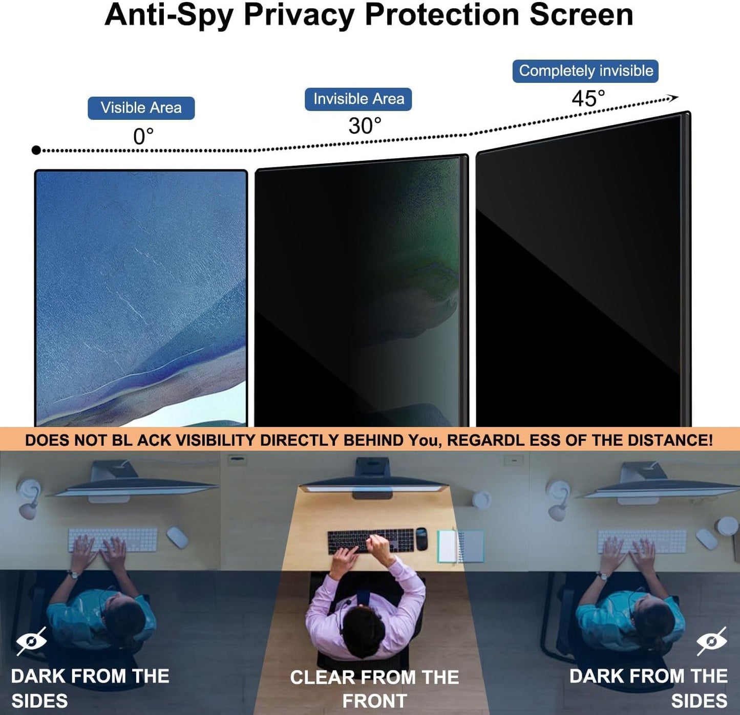 Hanging Computer Privacy Screen Protector Shield Compatible for 23/24 Inch Widescreen Desktop Monitor -Anti Glare & Blue Light Filter-Hanging Design for Easy On/Off