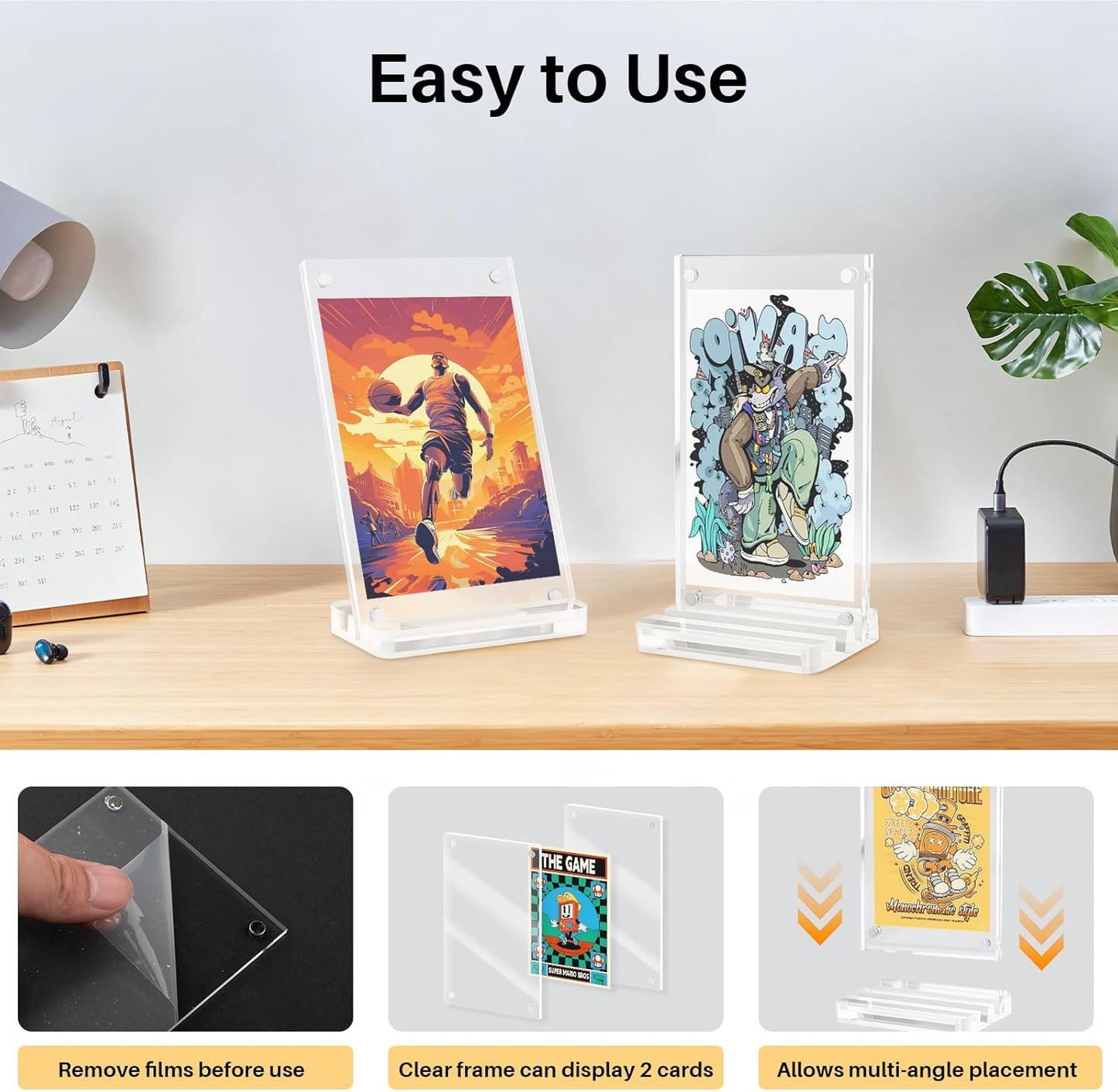 2 Packs Magnetic Card Display Stand, High Transparency Acrylic Trading Card Display Frames for Baseball&Sports, Stable Holder for Desk or Showcase