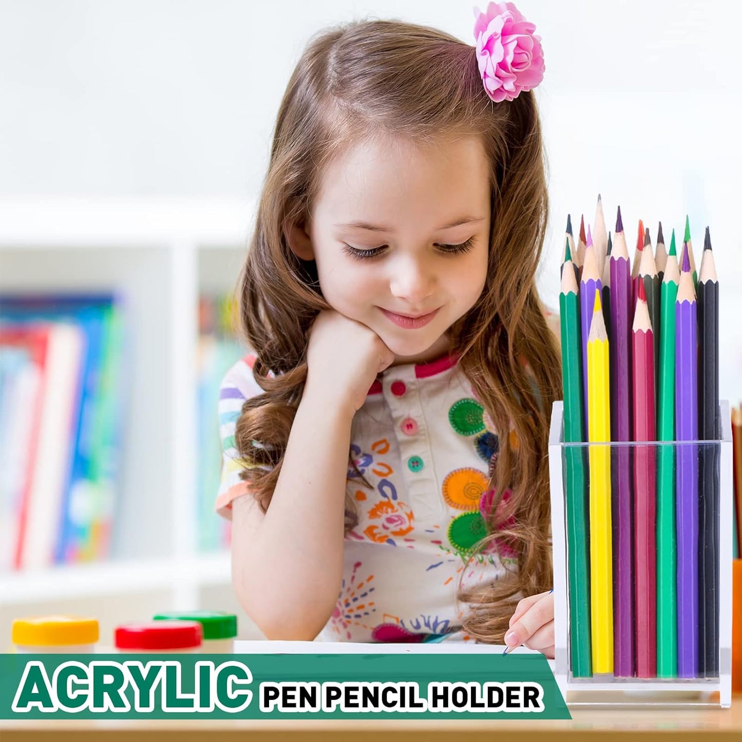 10 Pack Clear Acrylic Pen Holder Makeup Brush Holder Desktop Pencil Organizer Acrylic Pencil Cup Stationery Organizer Accessory for School Makeup Desk Office Pen Organizer