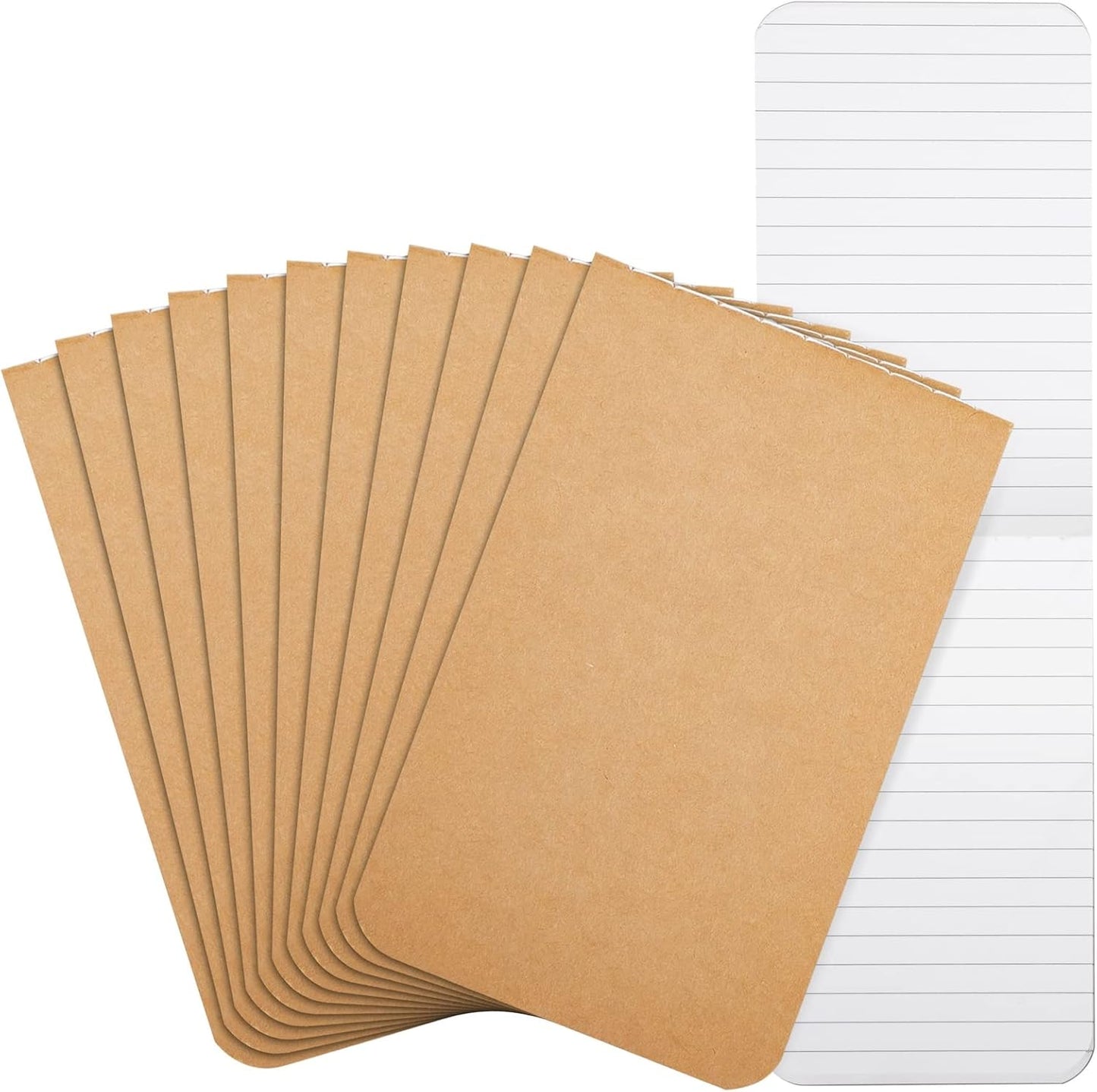 Paper Junkie Pocket Notebook - 12-Pack, 2.7 x 4.5 In, Brown Kraft Cover - Composition Book for School & Office - Travel Journal with Top-Sewn Flat-Lay Binding