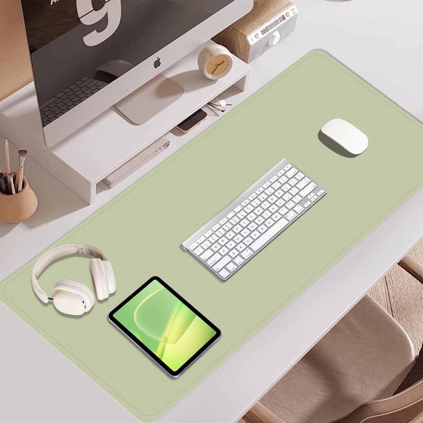 Large Desk Pad Mat 47.2" x 17", Office Desk Mat, Non-Slip PU Leather & Cork Desk Blotter for Keyboard and Mouse, Large Desk Mat, Large Mouse Pad for Office & Home(Matcha)