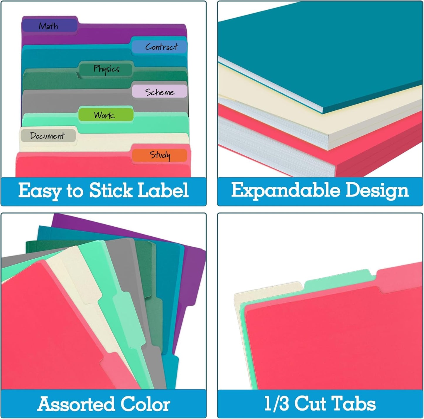 100 Packs Colored File Folders,Light Green File Folders,Two Tone Color File Folder 8.5 x 11 Inch,1/3 Cut Tabs Letter Size,Manila File Folders for Office,School and Home,Organization