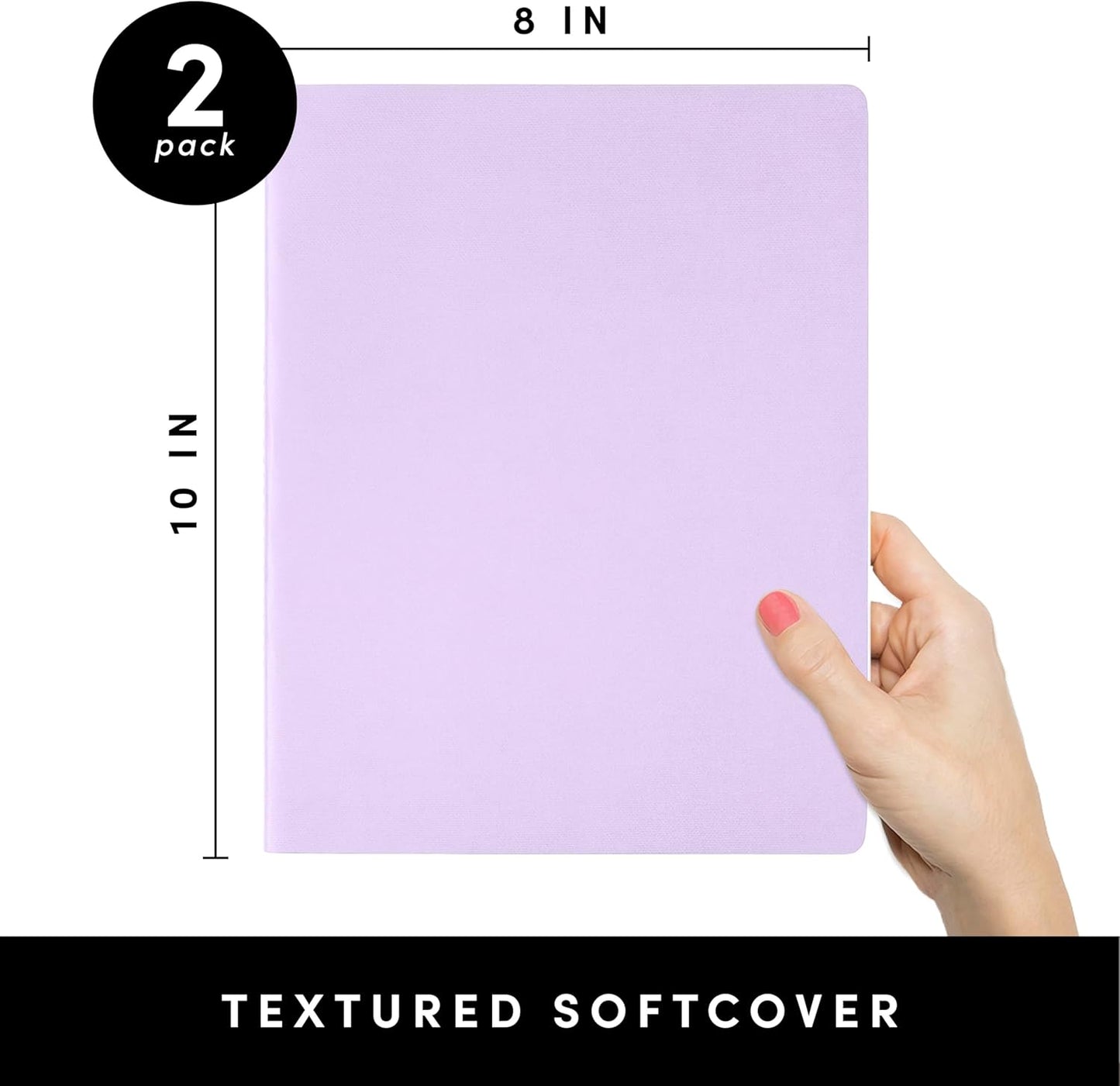 PAPERAGE Soft Cover Blank Journal Notebook, 2 Pack, (Lavender), 100 Pages, Large 7.5 inches x 9.5 inches, Ideal for Sketch Book, Note Taking & Travel Journal